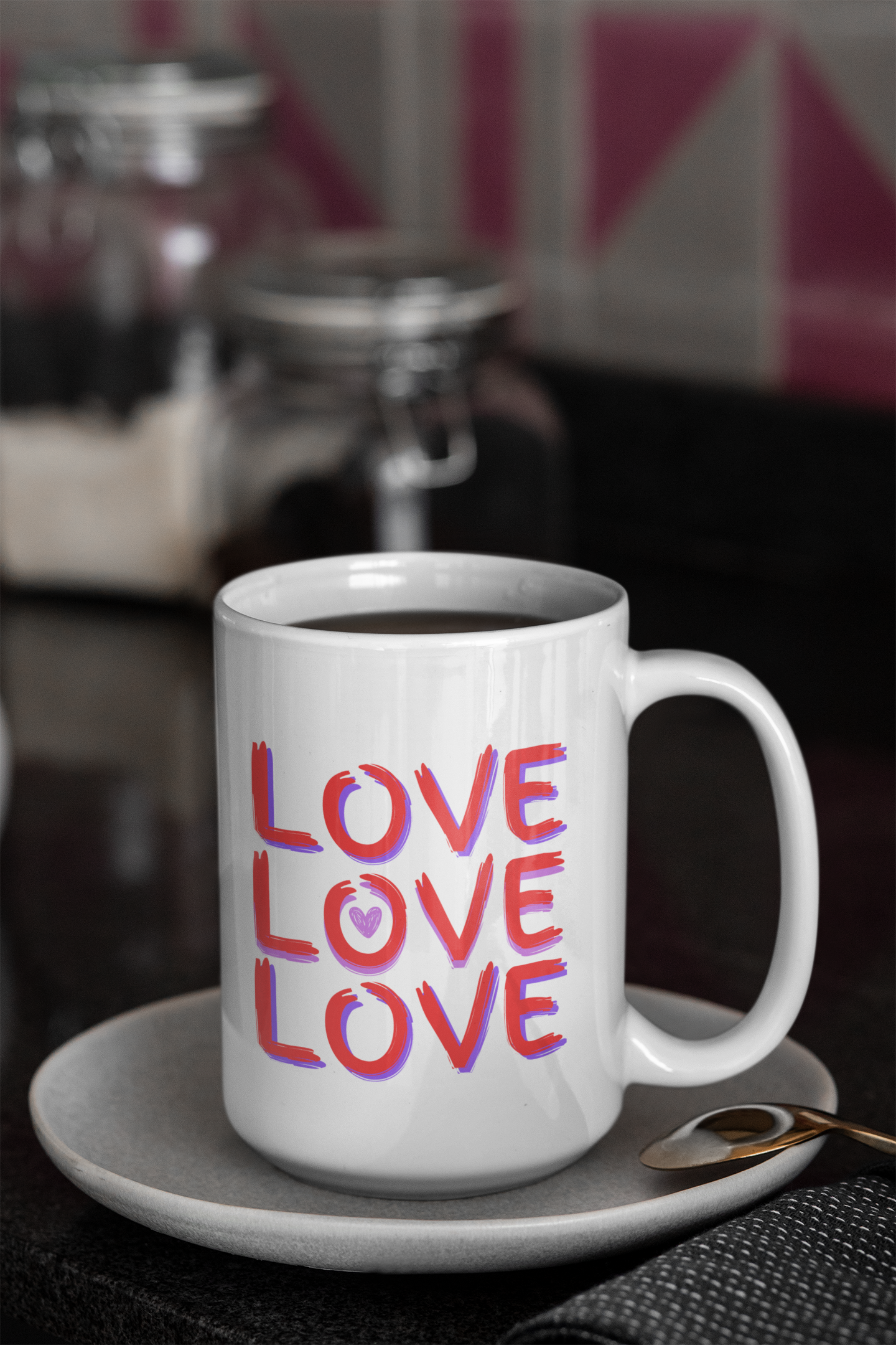 Spread Love with Every Sip: LOVE LOVE LOVE 15oz Ceramic Coffee Mug