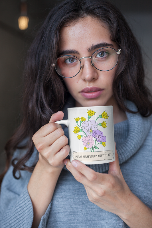 11oz Wildflower Design Mug | Professional Tea & Coffee Drinkware | Nature-Inspired Gift
