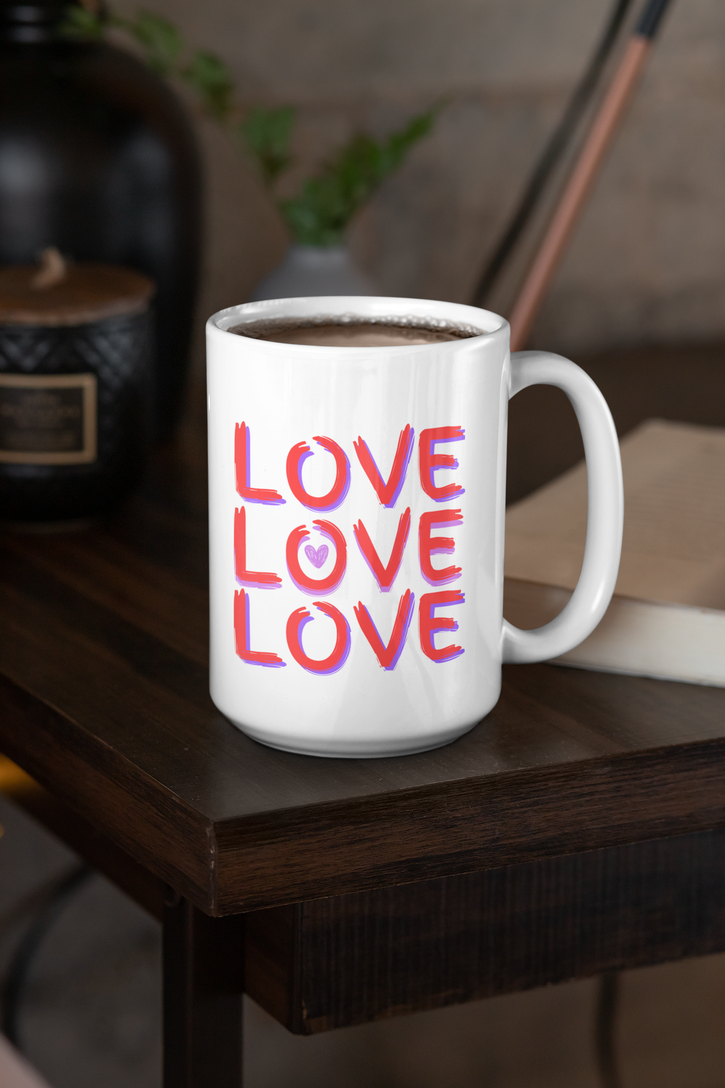 Spread Love with Every Sip: LOVE LOVE LOVE 15oz Ceramic Coffee Mug