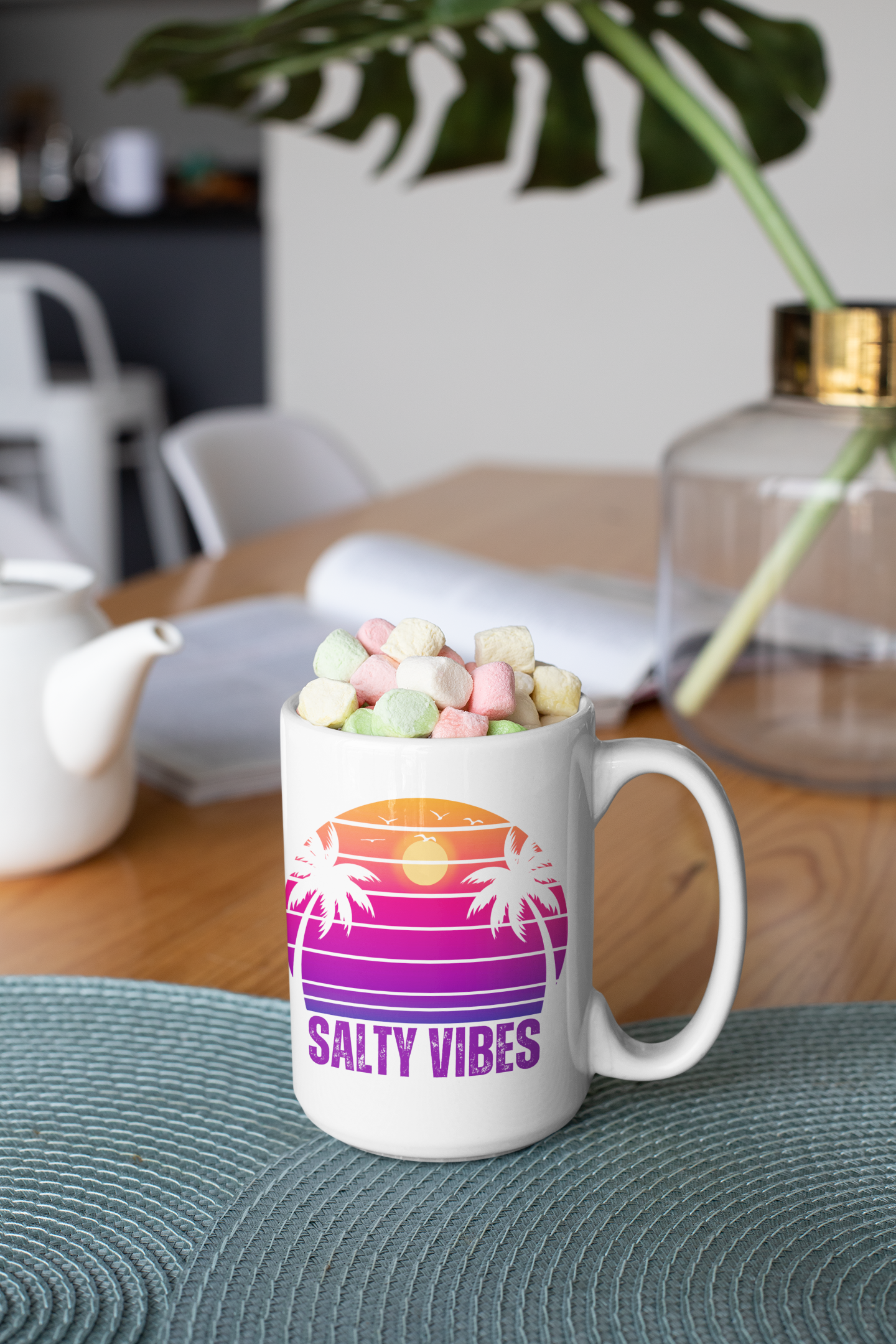 15oz 'SALTY VIBES' Mug | Beach-Themed Drinkware with Retro Sunset Design
