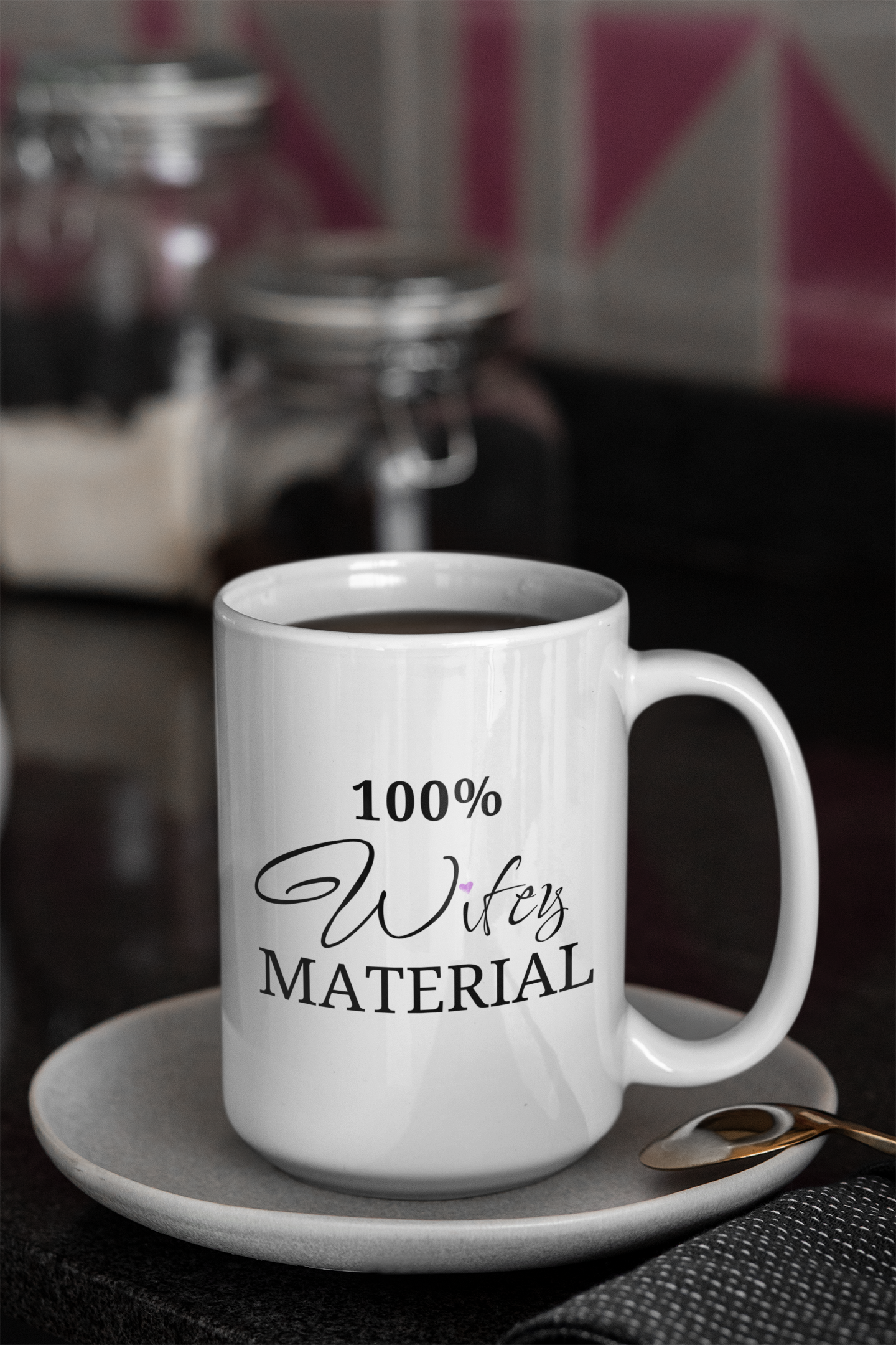100% Wifey Material!: Trendy 15oz Ceramic Coffee Mug for Blissful Mornings