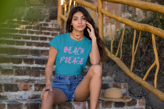 Embrace Beach Vibes: Women's Premium Tee Shirt with 'Beach Please' Design