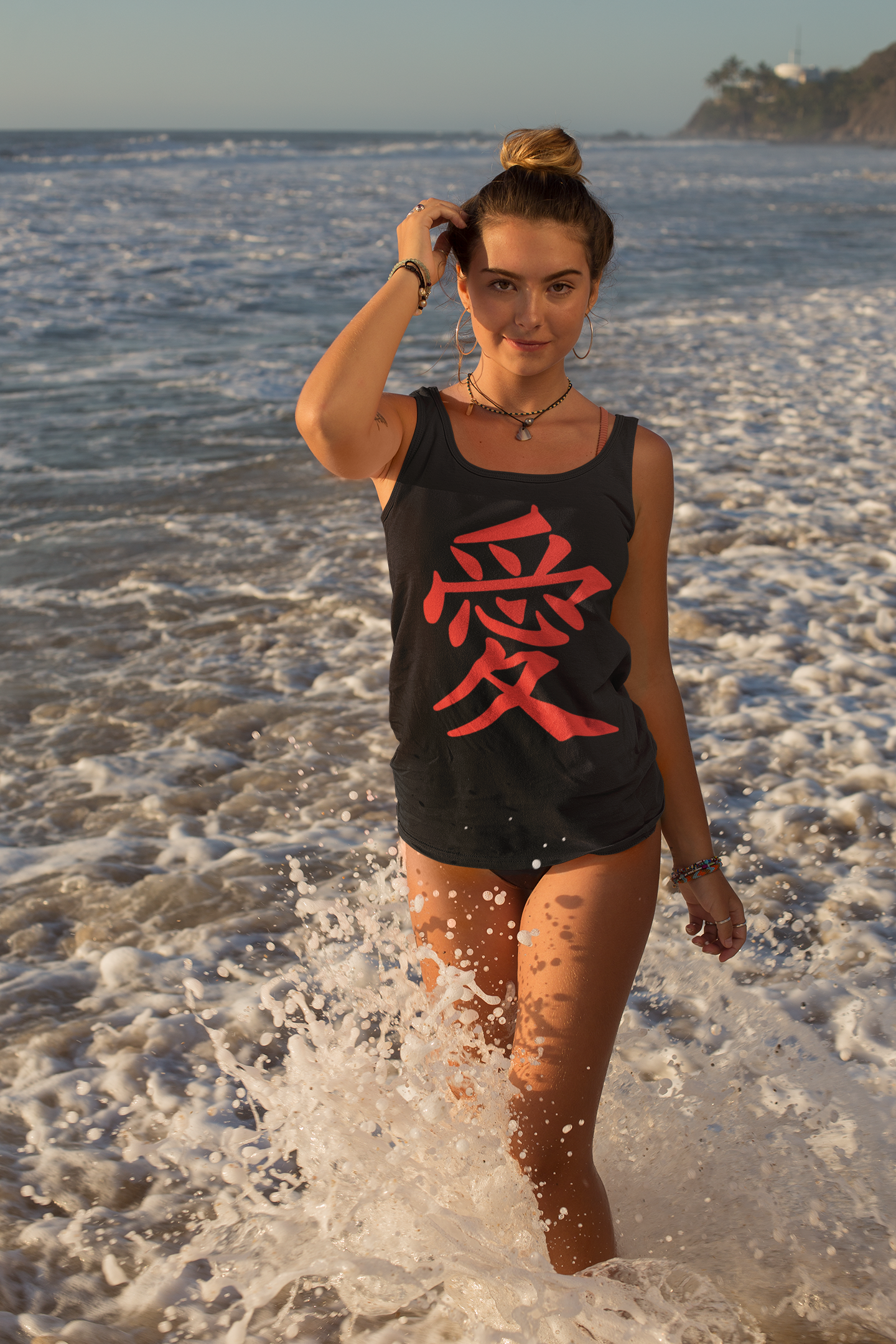 Women's Racerback Tank with Japanese Kanji: Embrace Love in Every Move ❤️