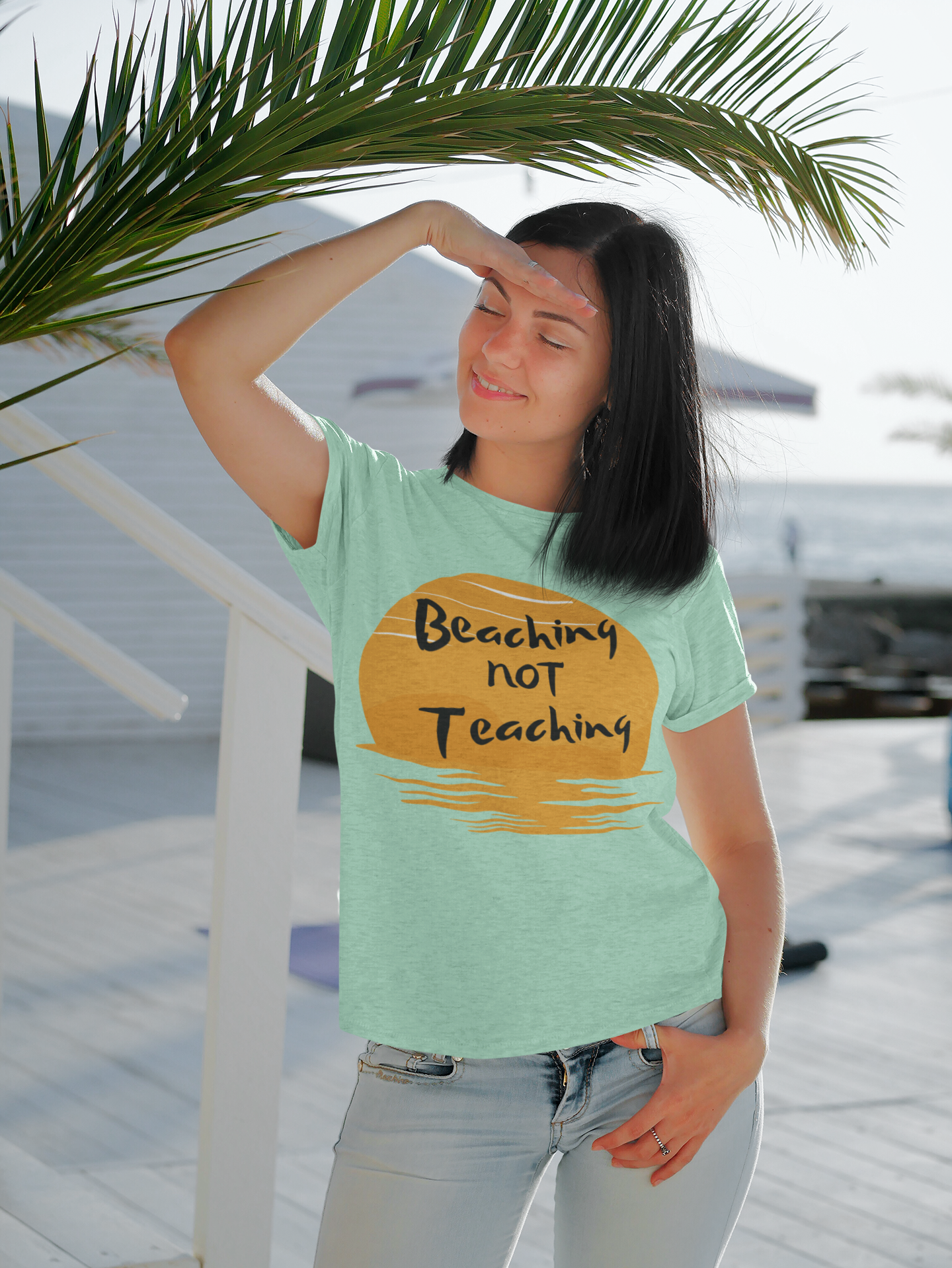 Women's Premium Beach Tee Shirt: Embrace Relaxation with 'Beaching NOT Teaching' Style
