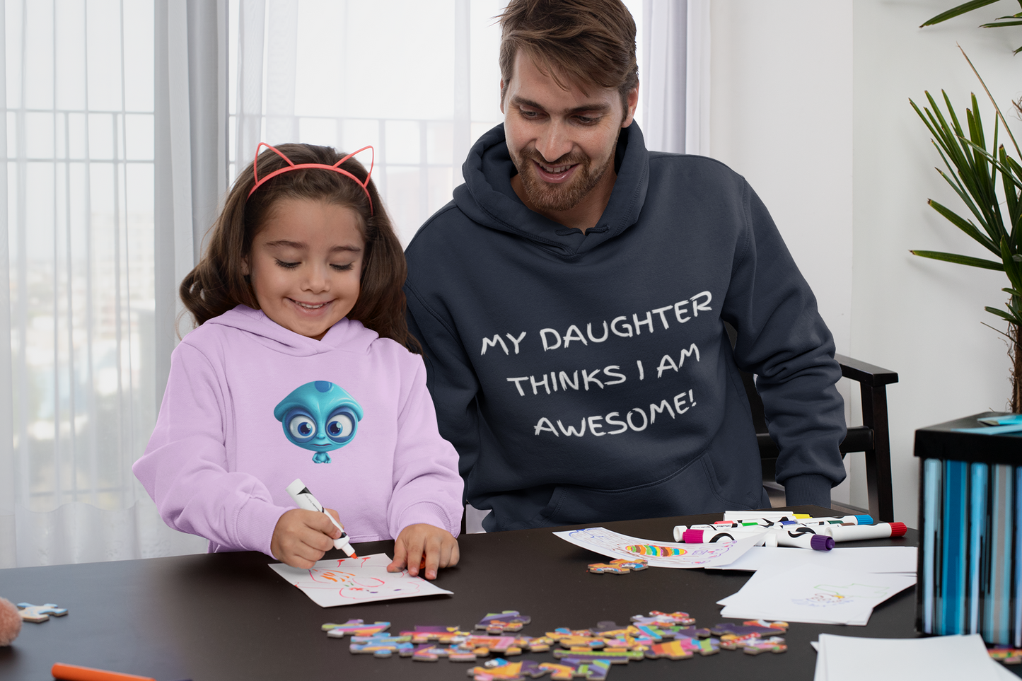 Embrace Fatherhood with Confidence in our 'My Daughter Thinks I AM AWESOME!' Men's Premium Hoodie