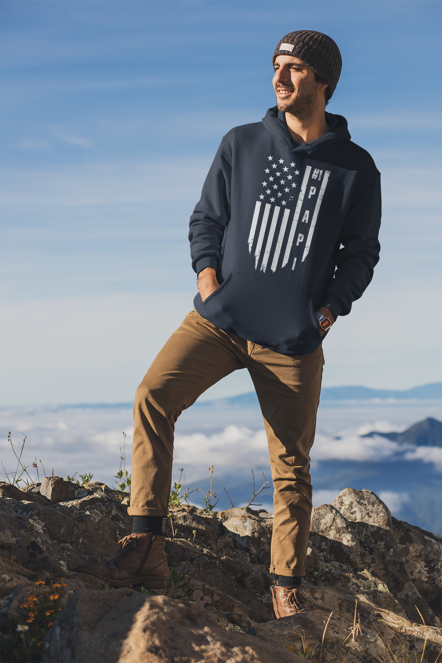 #1 Papi American Flag Men's Premium Hoodie: Celebrate Fatherhood with Patriotic Style!