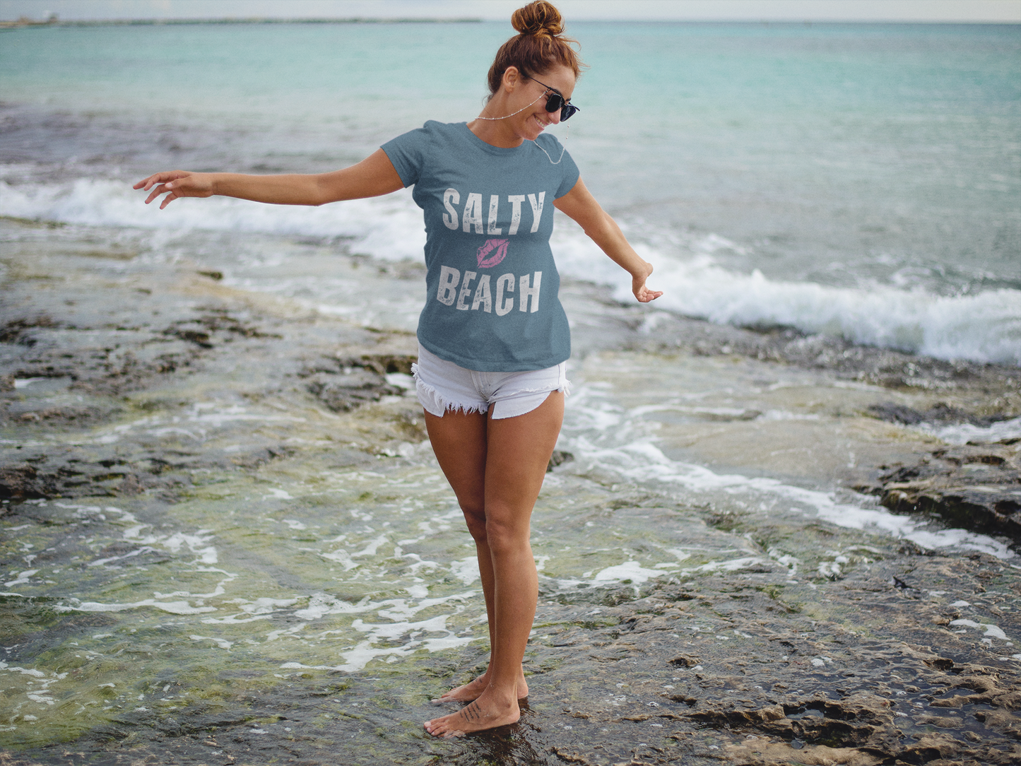 Salty 💋 Beach Women's Designer Tee Shirt - Sassy and Stylish Casual Wear for Beach Lovers