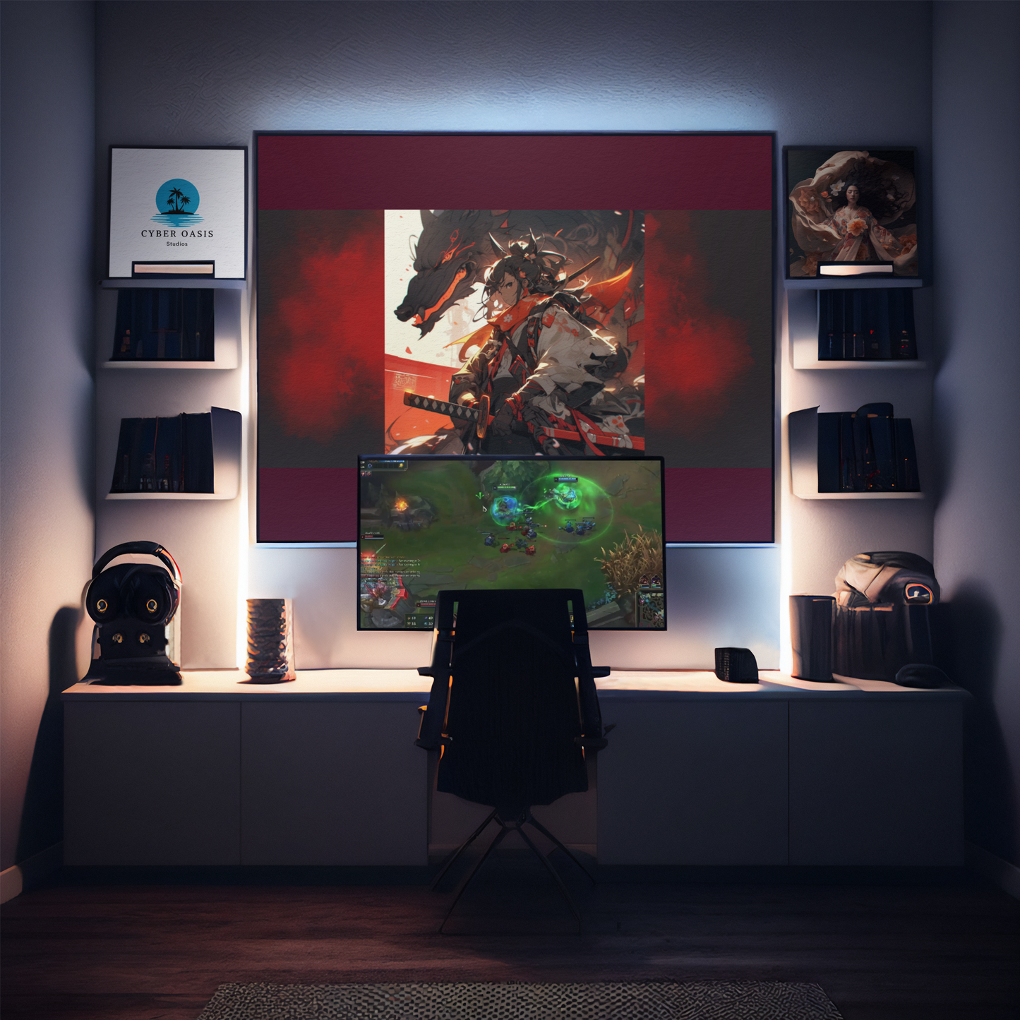 Extended Gaming Mouse Pad: 38"x18" - Anime Female Samurai Artwork - Perfect Grip, Ultra-Smooth Surface for Gamers