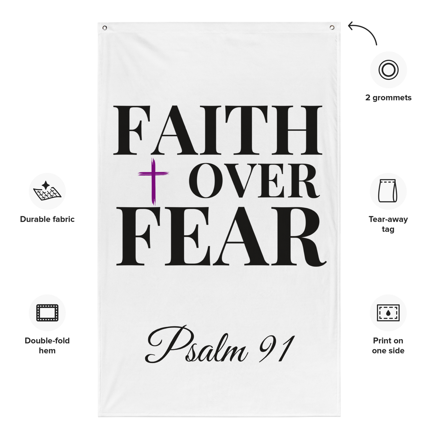 Christian 'FAITH over FEAR' Wall Flag with Psalm 91 | Spiritual Home Decoration | Religious Art