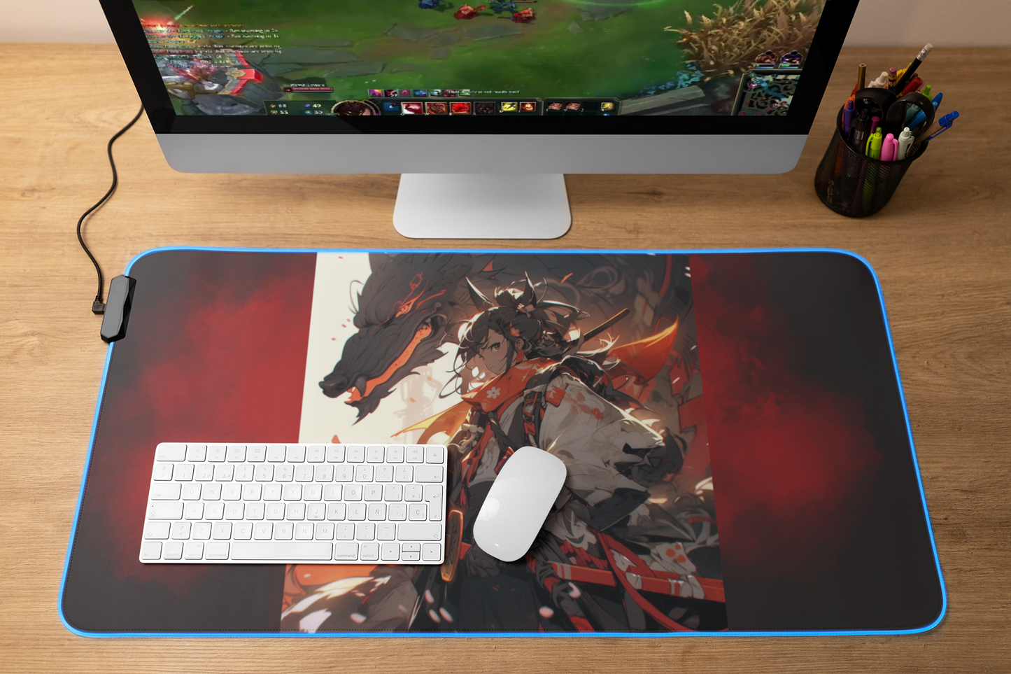 Extended Gaming Mouse Pad: 38"x18" - Anime Female Samurai Artwork - Perfect Grip, Ultra-Smooth Surface for Gamers