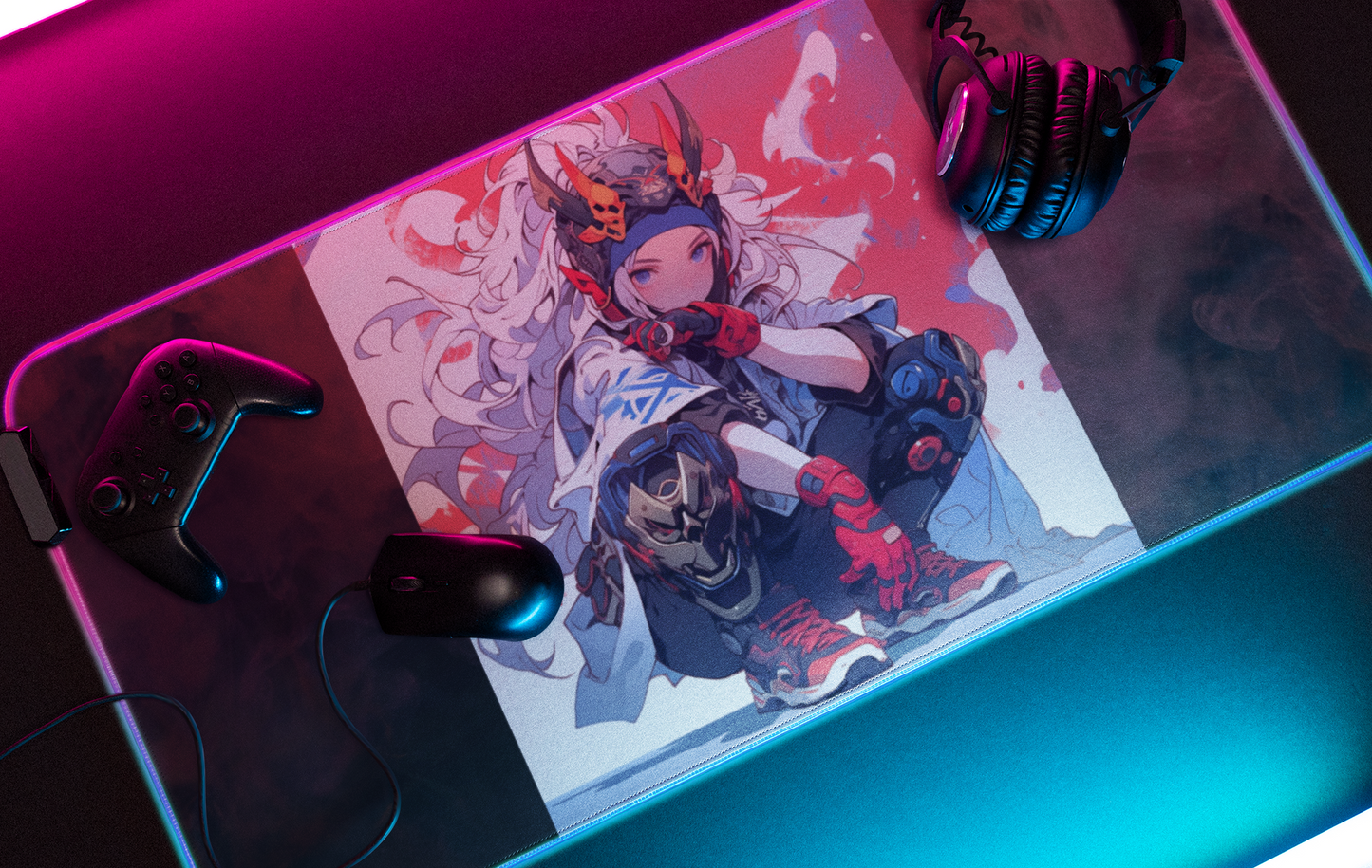 38"x18" Gaming Mouse Pad - Anime Teenage Female Ninja Design