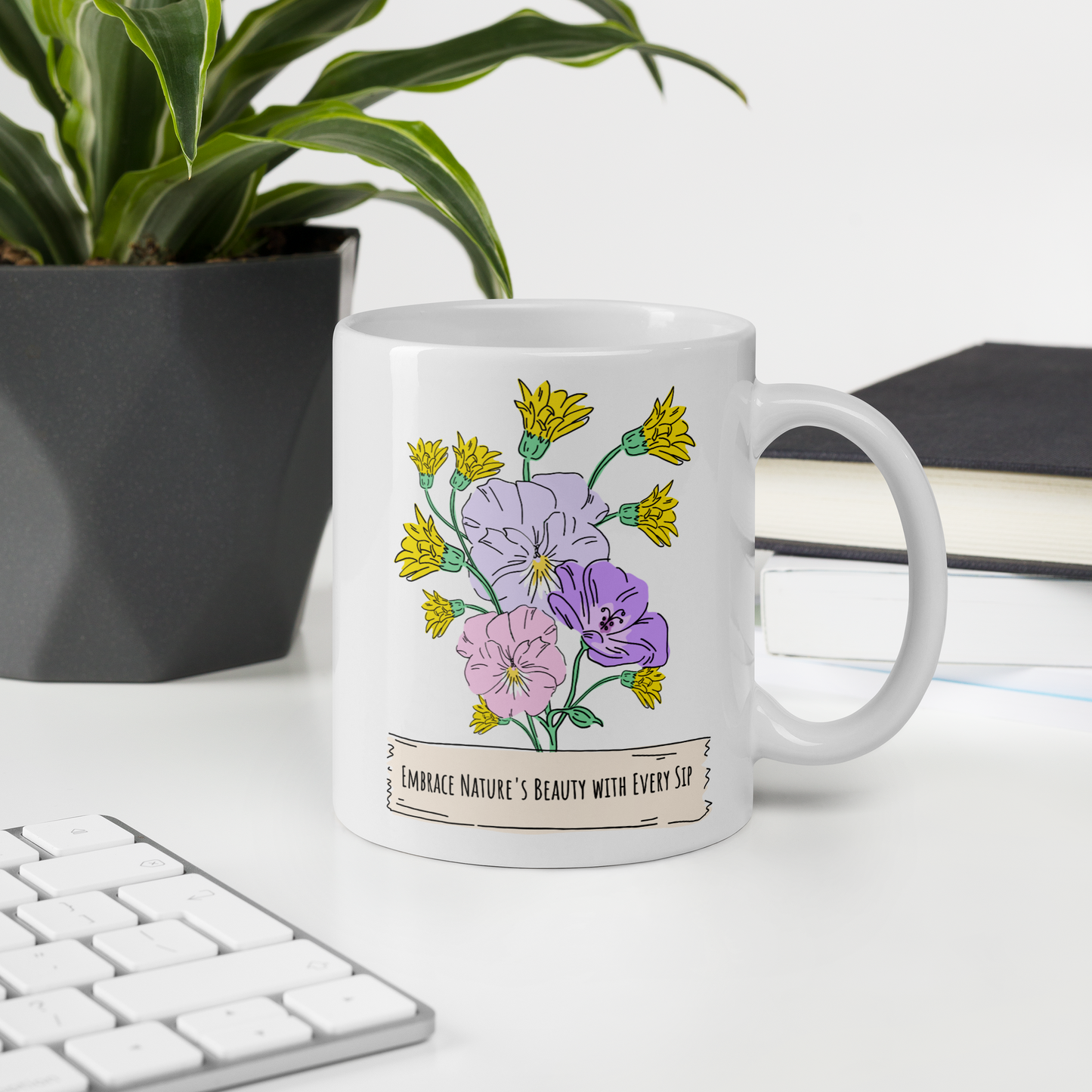 11oz Wildflower Design Mug | Professional Tea & Coffee Drinkware | Nature-Inspired Gift