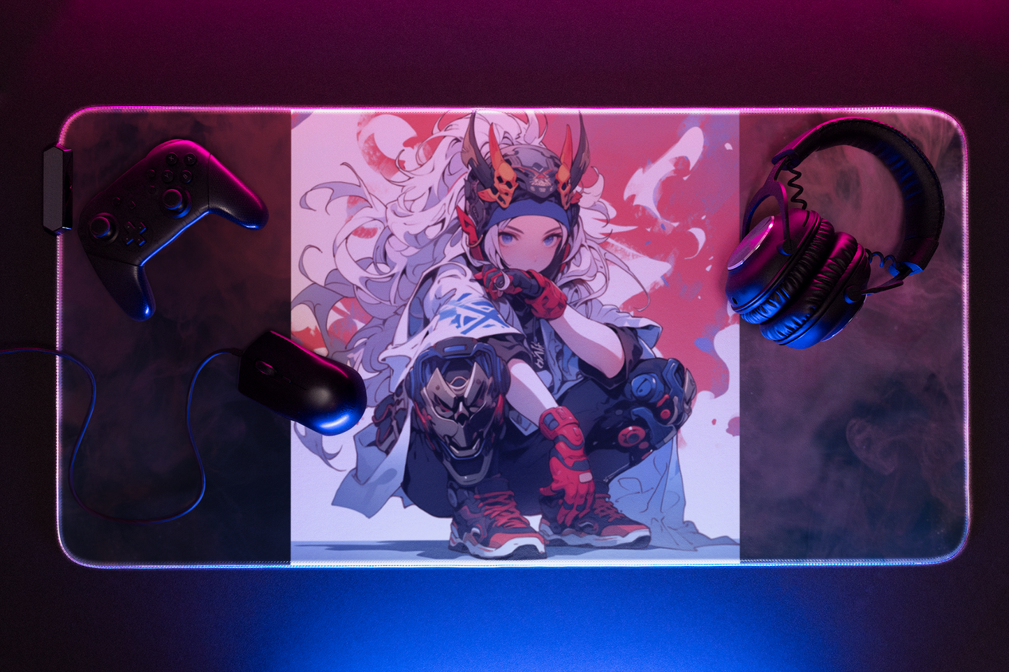 38"x18" Gaming Mouse Pad - Anime Teenage Female Ninja Design