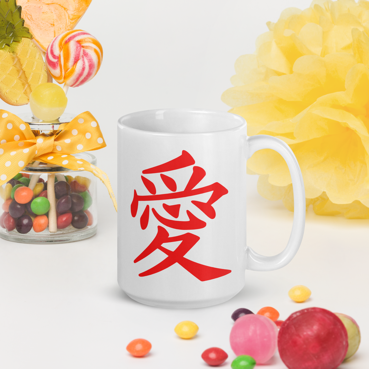 Japanese Kanji Love Symbol 15oz Mug - Perfect Gift for Tea & Coffee Lovers and Japanese Art Enthusiasts