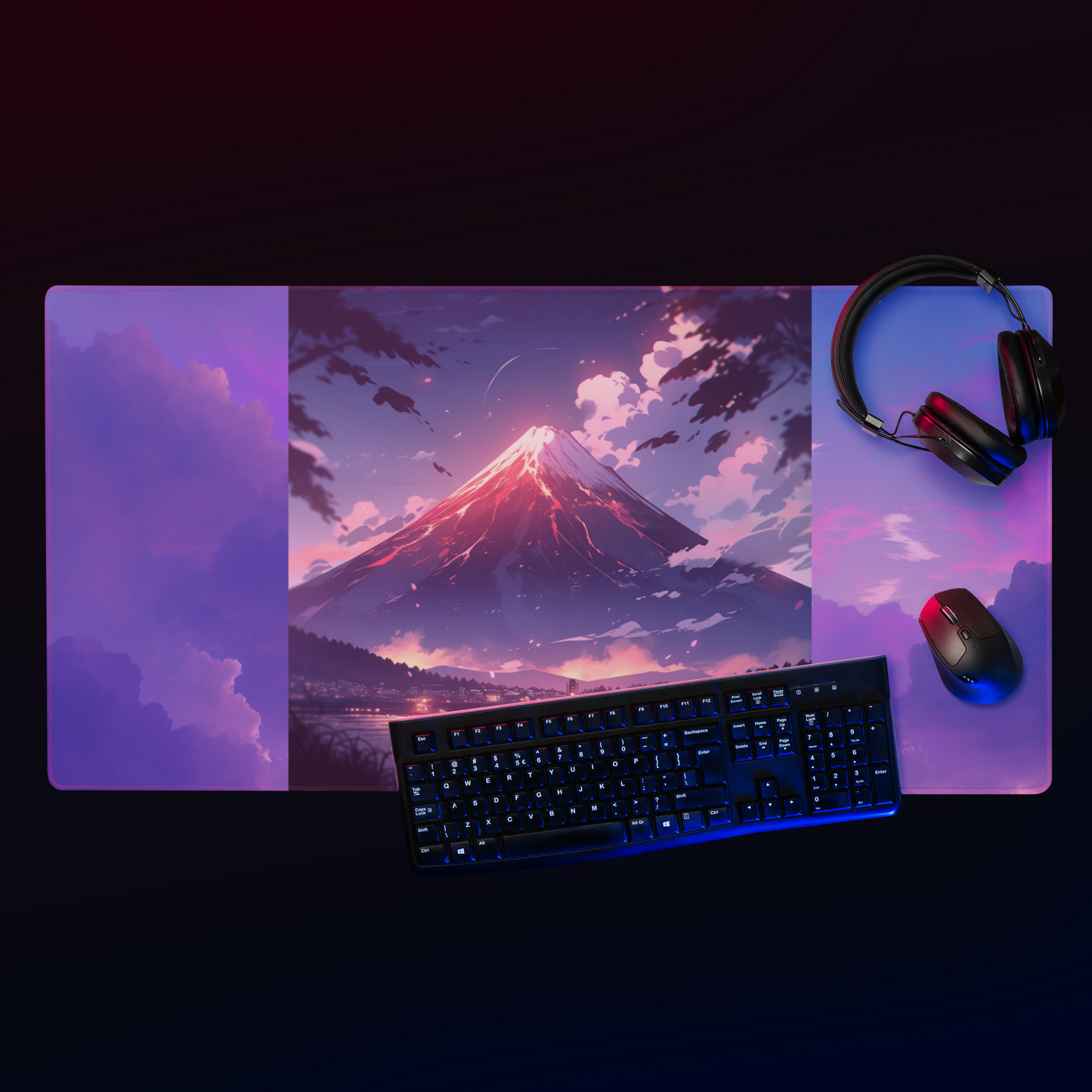 Large 38"x18" Gaming Mouse Pad | Anime-style Mt. Fuji Portrait Design