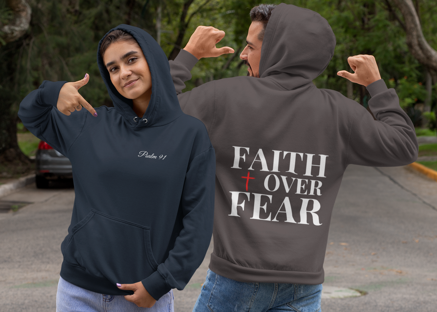 Psalm 91' Unisex Premium Hoodie | 'FAITH over FEAR' Back Print | Empowering Faith-Based Clothing