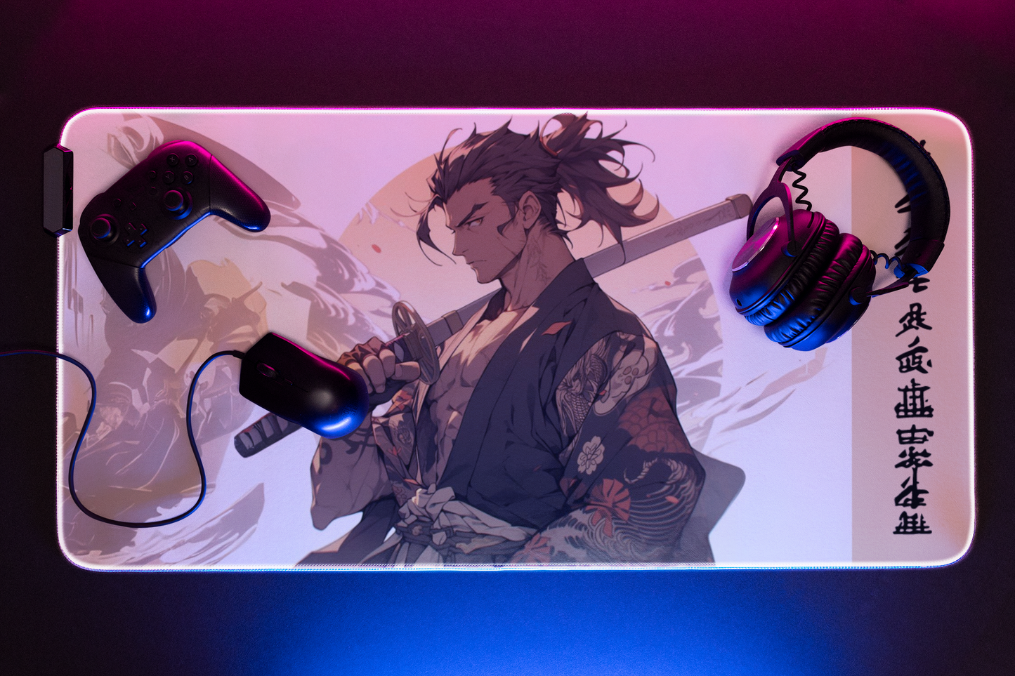 Samurai Warrior 36x18 Gaming Mouse Pad | Anime and Kanji Inspired | Professional Gaming Accessory