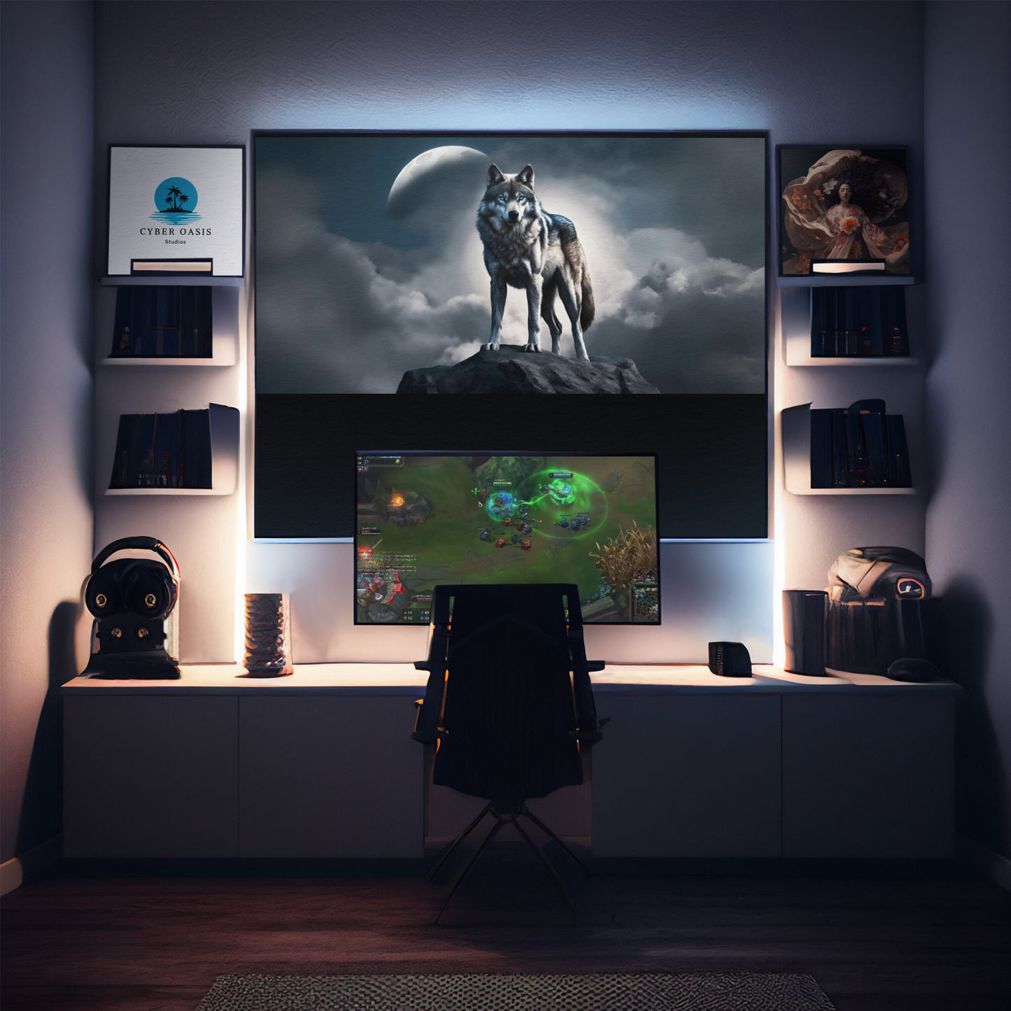 Blue-Eyed Wolf 36x18 Gaming Mouse Pad - Alpha Gamer Mat