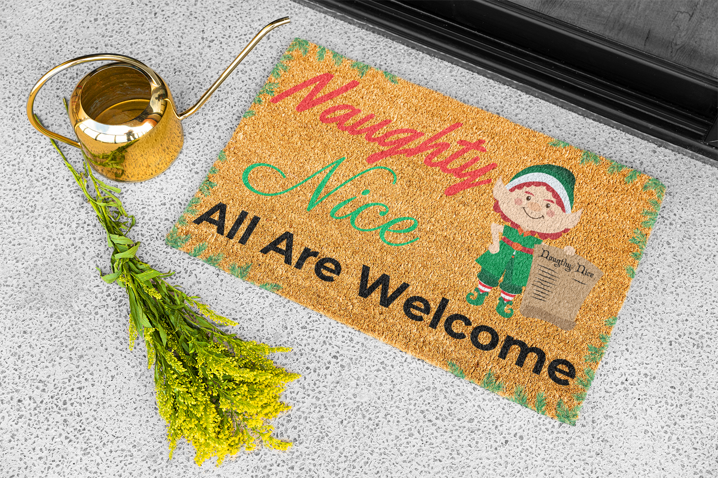 Naughty or Nice - All Are Welcome' Christmas Door Mat - Festive Entryway Decor