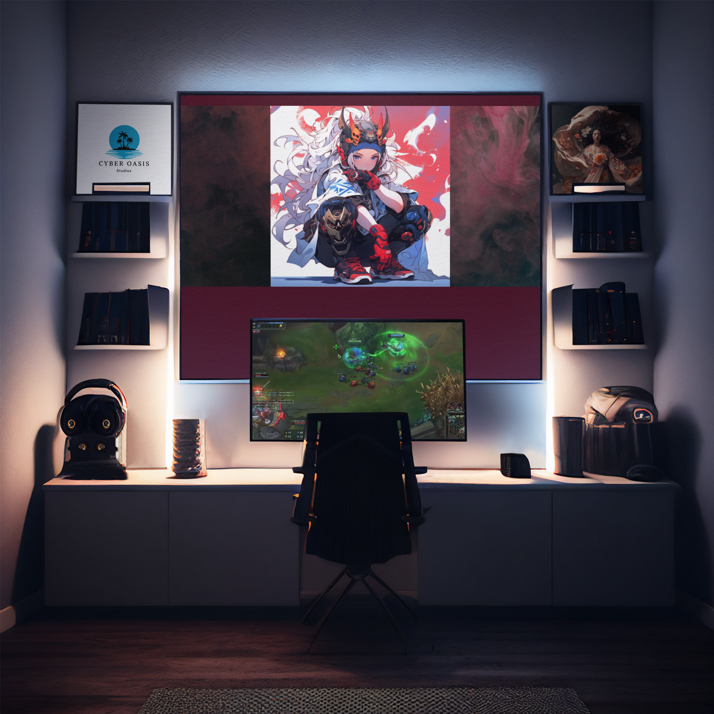 38"x18" Gaming Mouse Pad - Anime Teenage Female Ninja Design