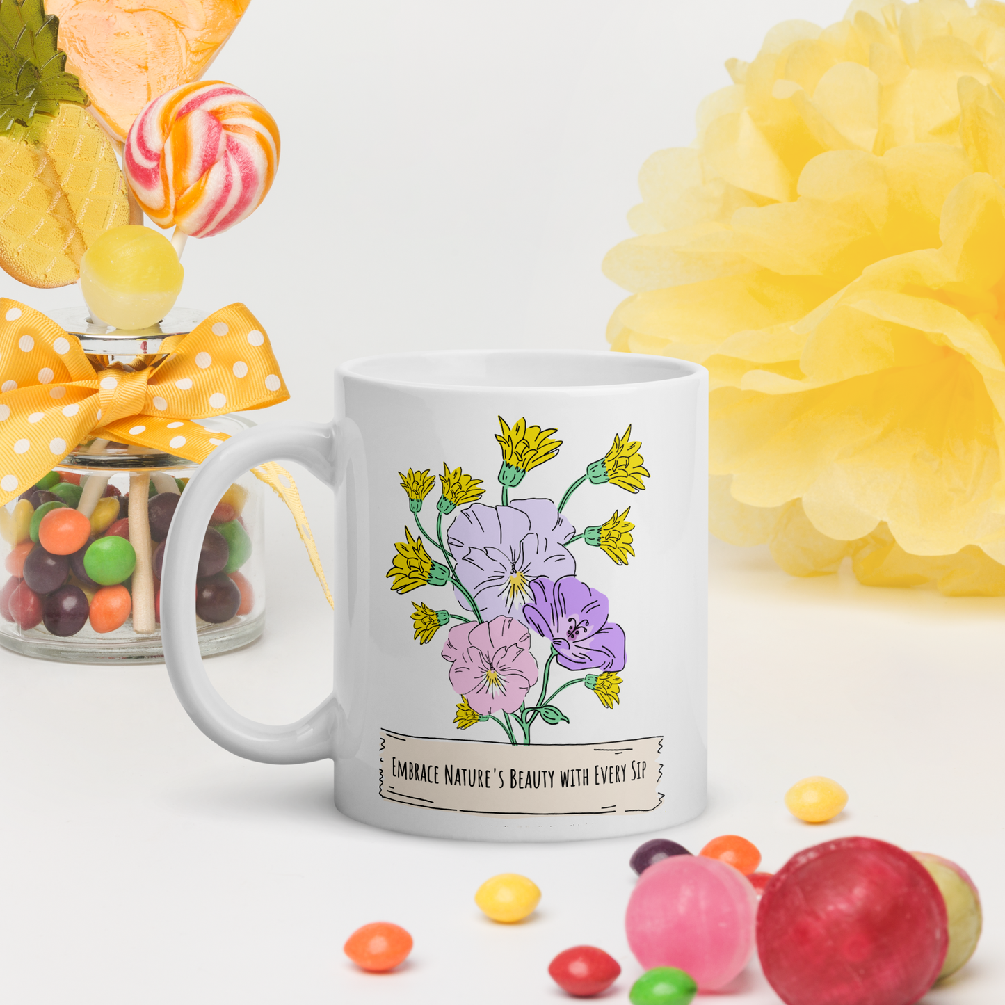 11oz Wildflower Design Mug | Professional Tea & Coffee Drinkware | Nature-Inspired Gift