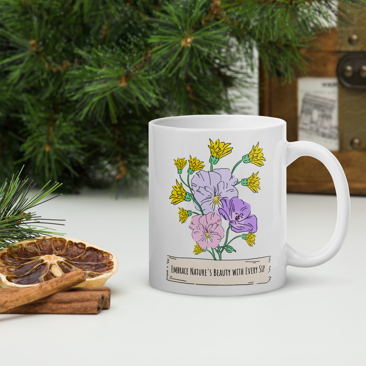 11oz Wildflower Design Mug | Professional Tea & Coffee Drinkware | Nature-Inspired Gift