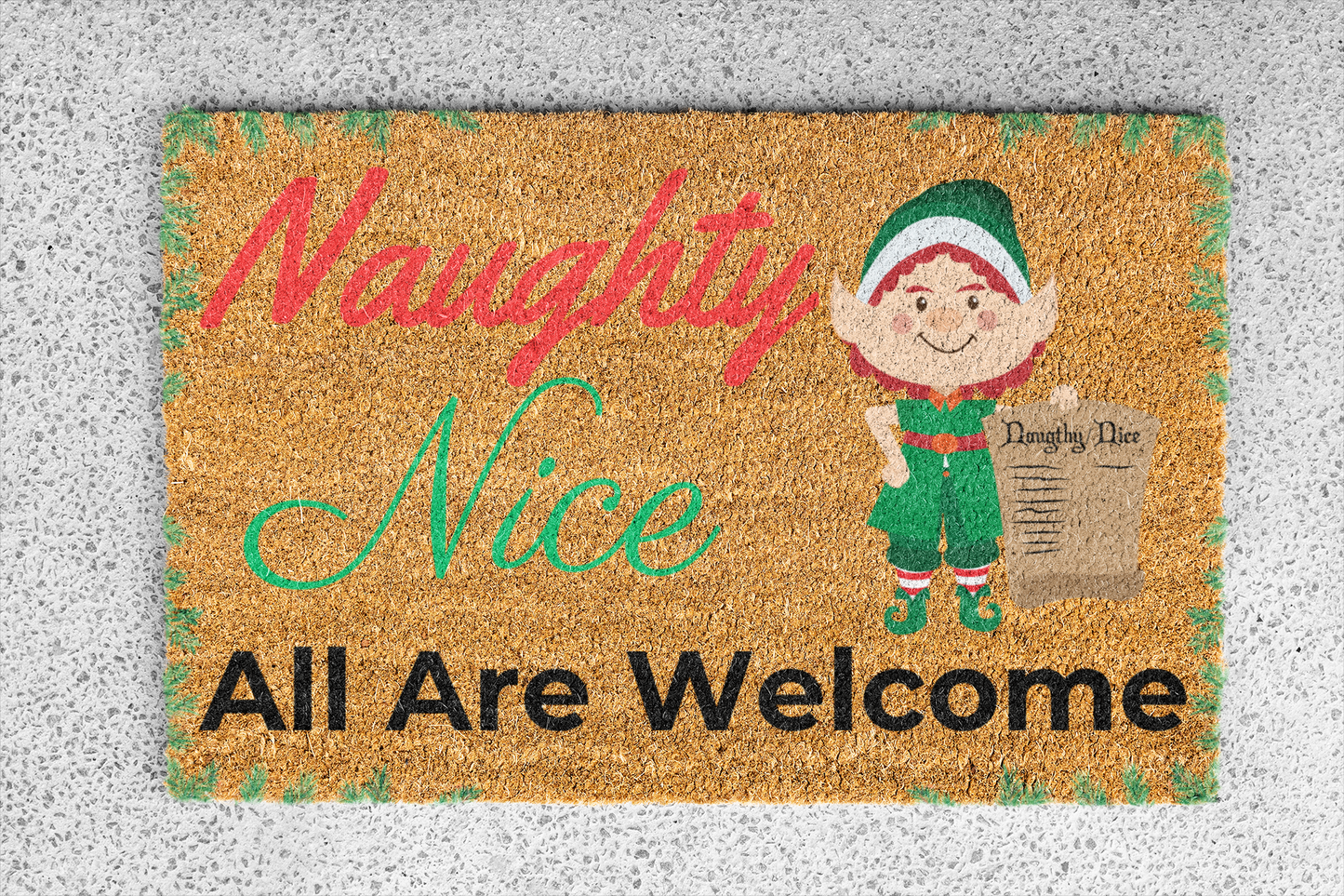 Naughty or Nice - All Are Welcome' Christmas Door Mat - Festive Entryway Decor