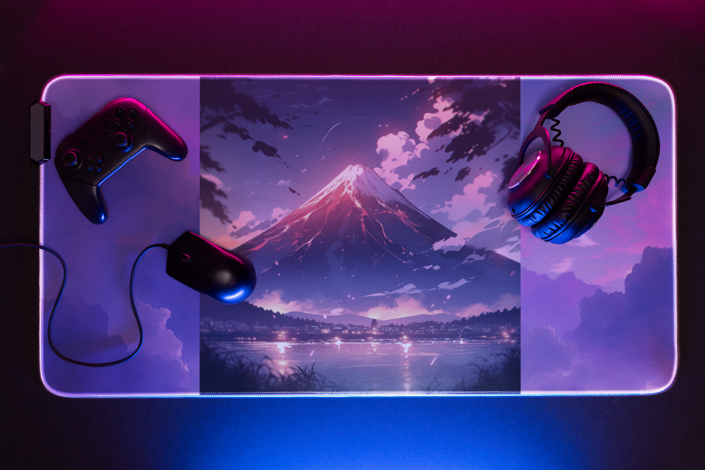 Large 38"x18" Gaming Mouse Pad | Anime-style Mt. Fuji Portrait Design