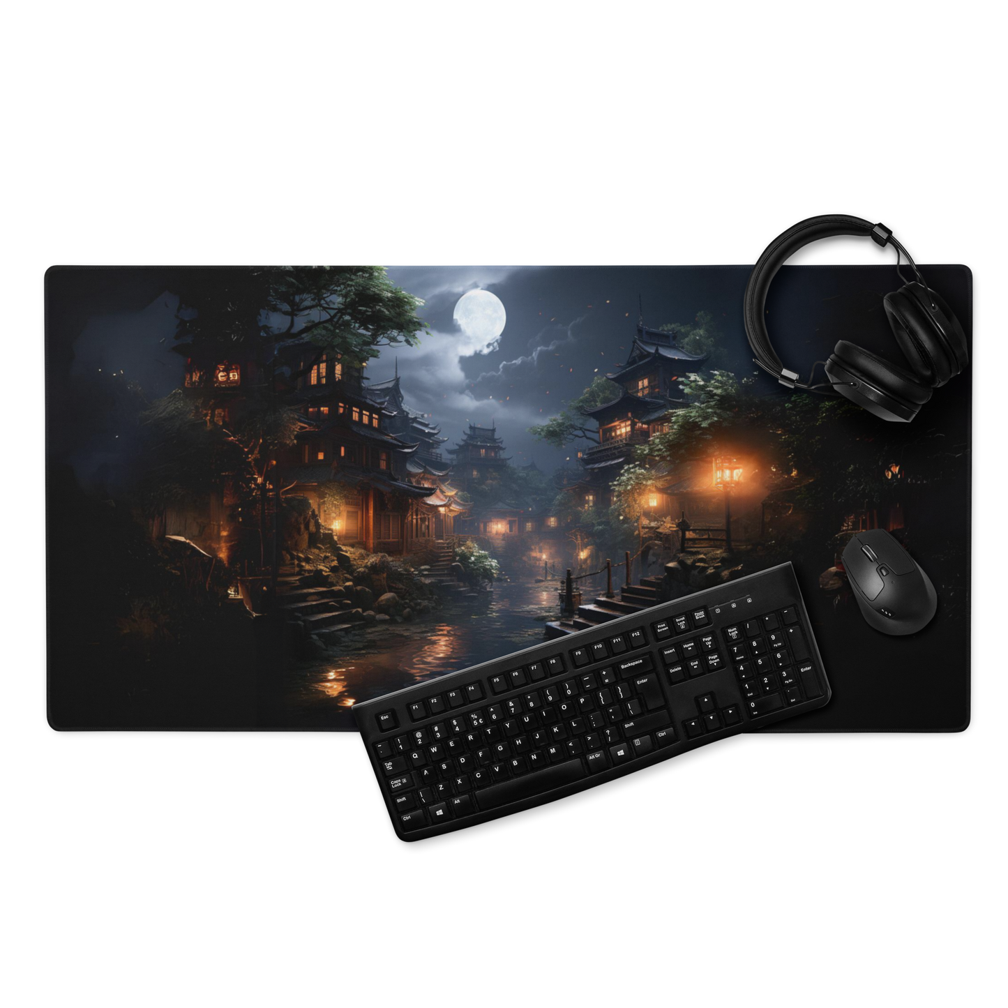 Midnight in Kyoto 36x18  Gaming Mouse Pad - Traditional Japanese Anime Art