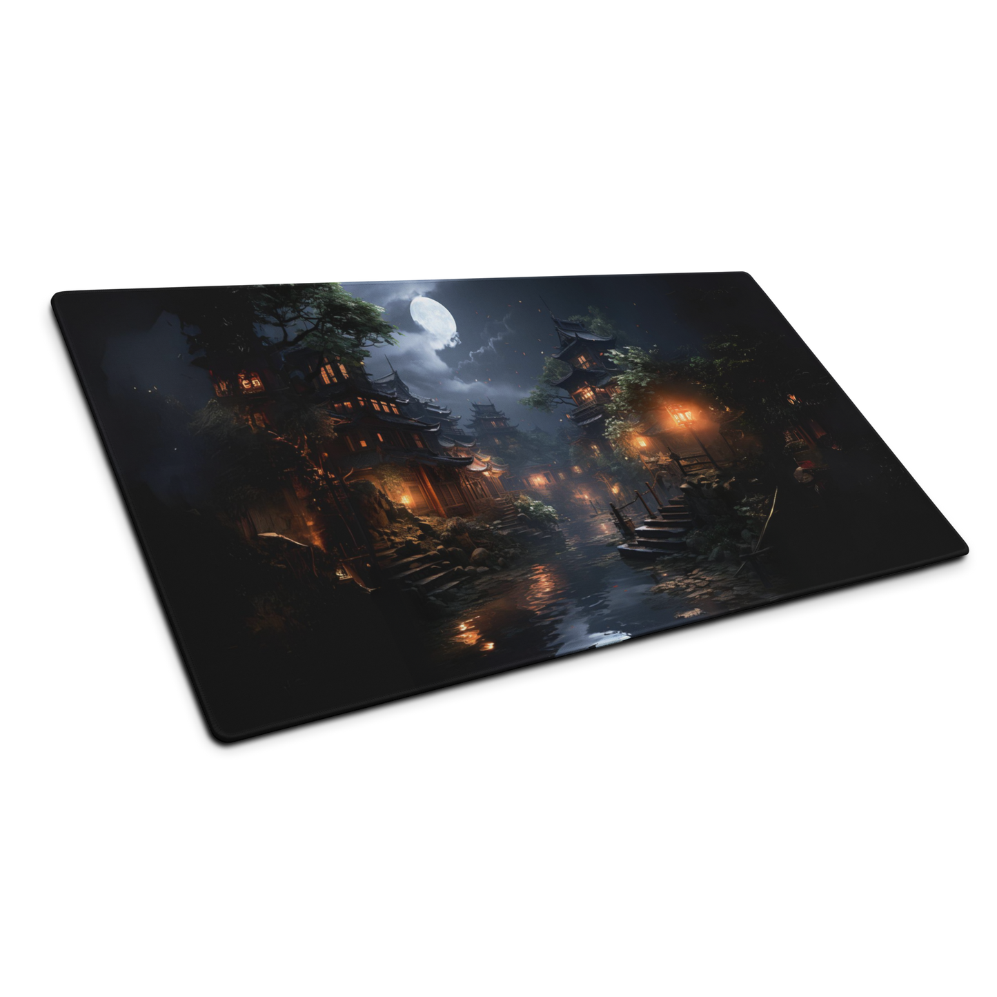 Midnight in Kyoto 36x18  Gaming Mouse Pad - Traditional Japanese Anime Art