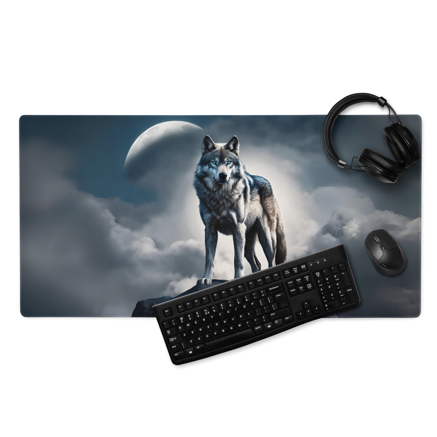 Blue-Eyed Wolf 36x18 Gaming Mouse Pad - Alpha Gamer Mat
