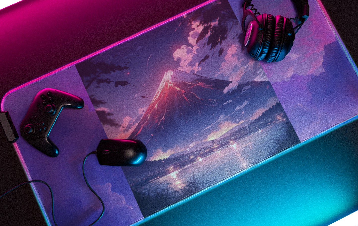 Large 38"x18" Gaming Mouse Pad | Anime-style Mt. Fuji Portrait Design