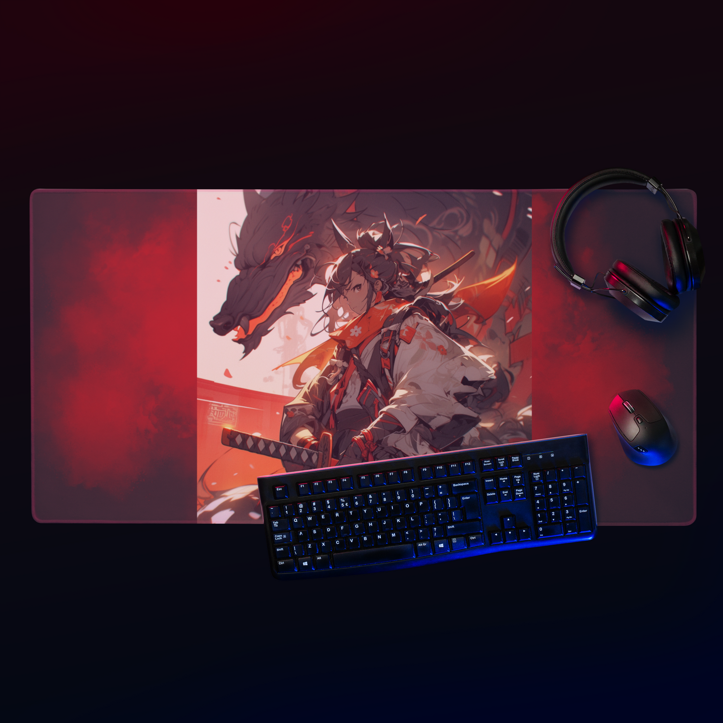Extended Gaming Mouse Pad: 38"x18" - Anime Female Samurai Artwork - Perfect Grip, Ultra-Smooth Surface for Gamers