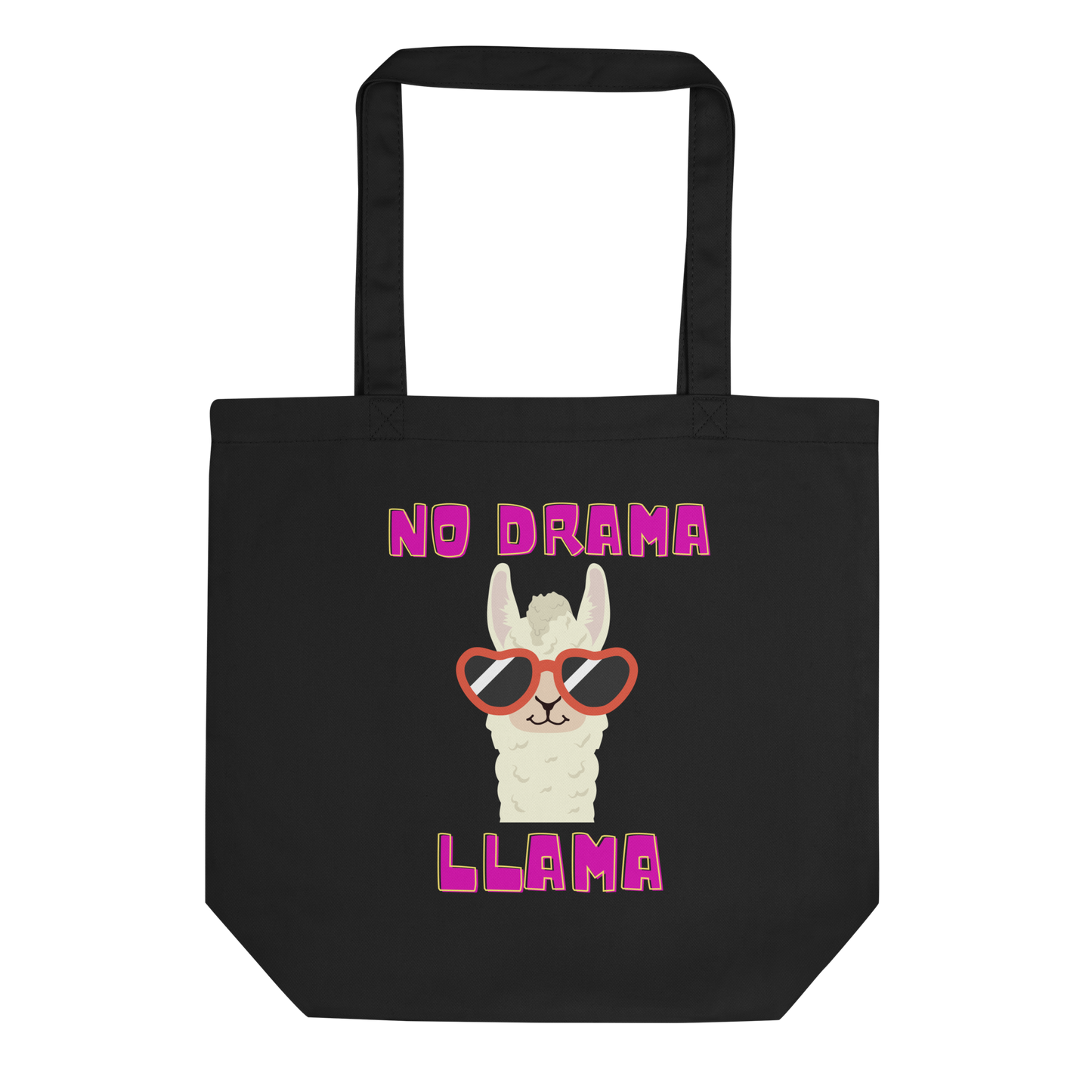 Chic 'No Drama Llama' Black Cotton Tote with Sunglass-Wearing Llama Design