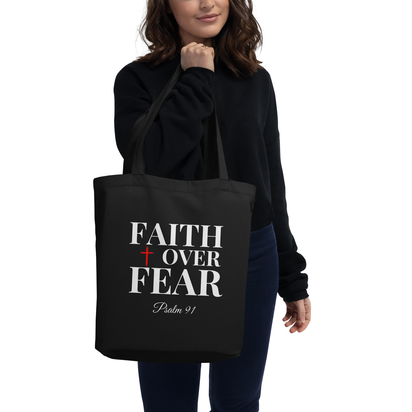 Organic 'FAITH over FEAR' Cotton Tote | Psalm 91 Design | Inspirational Christian Women's Bag