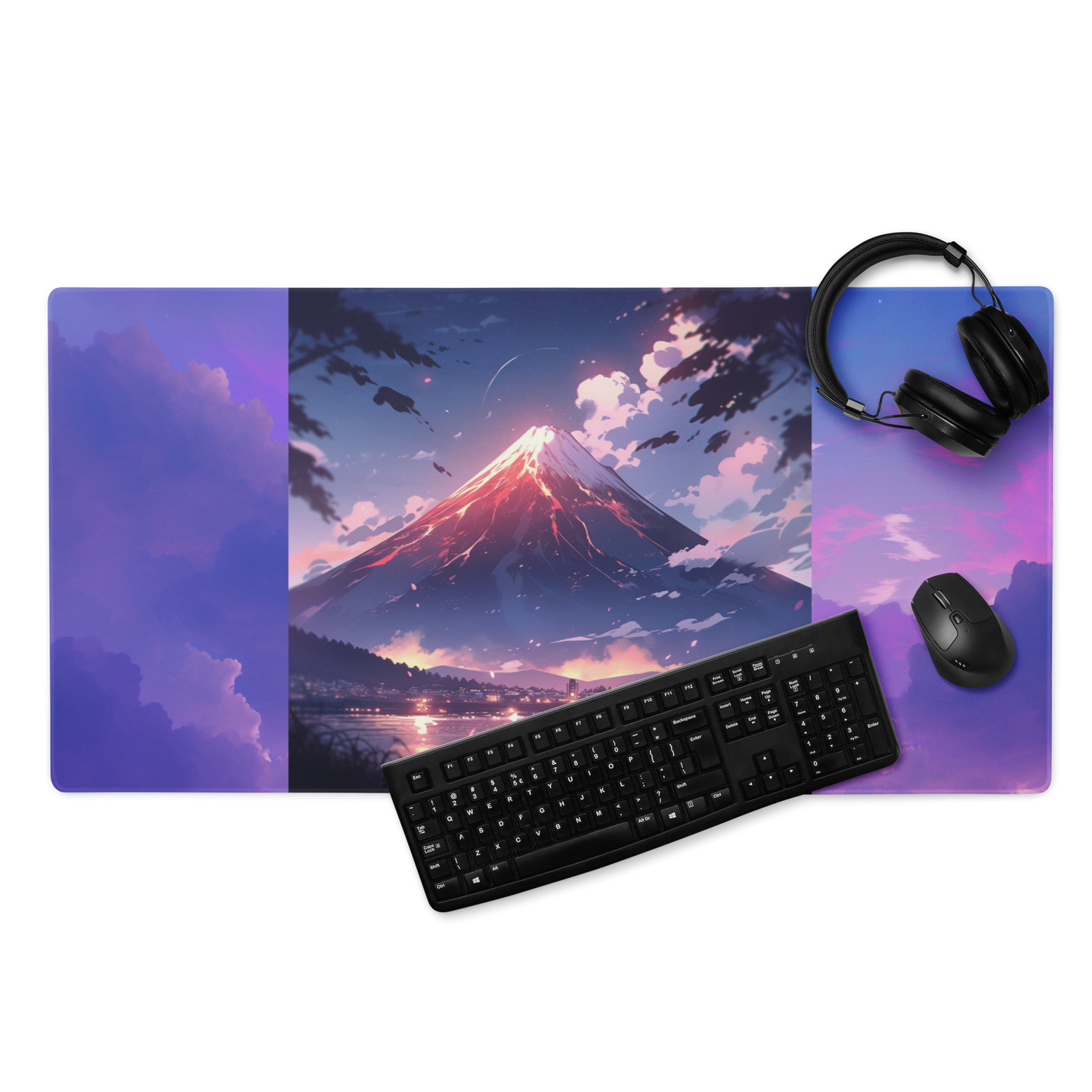 Large 38"x18" Gaming Mouse Pad | Anime-style Mt. Fuji Portrait Design