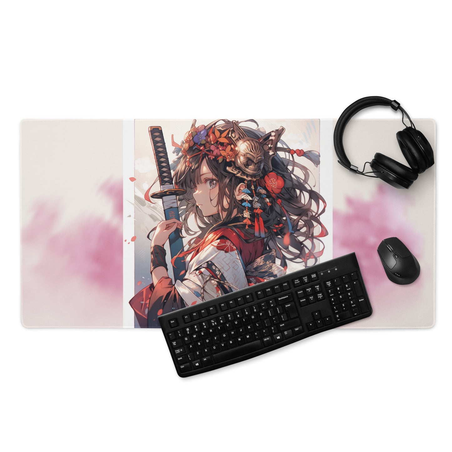 Extended Gaming Mouse Pad: 38"x18" - Anime Art of Geisha Holding Sword - Precision Surface for Gamers