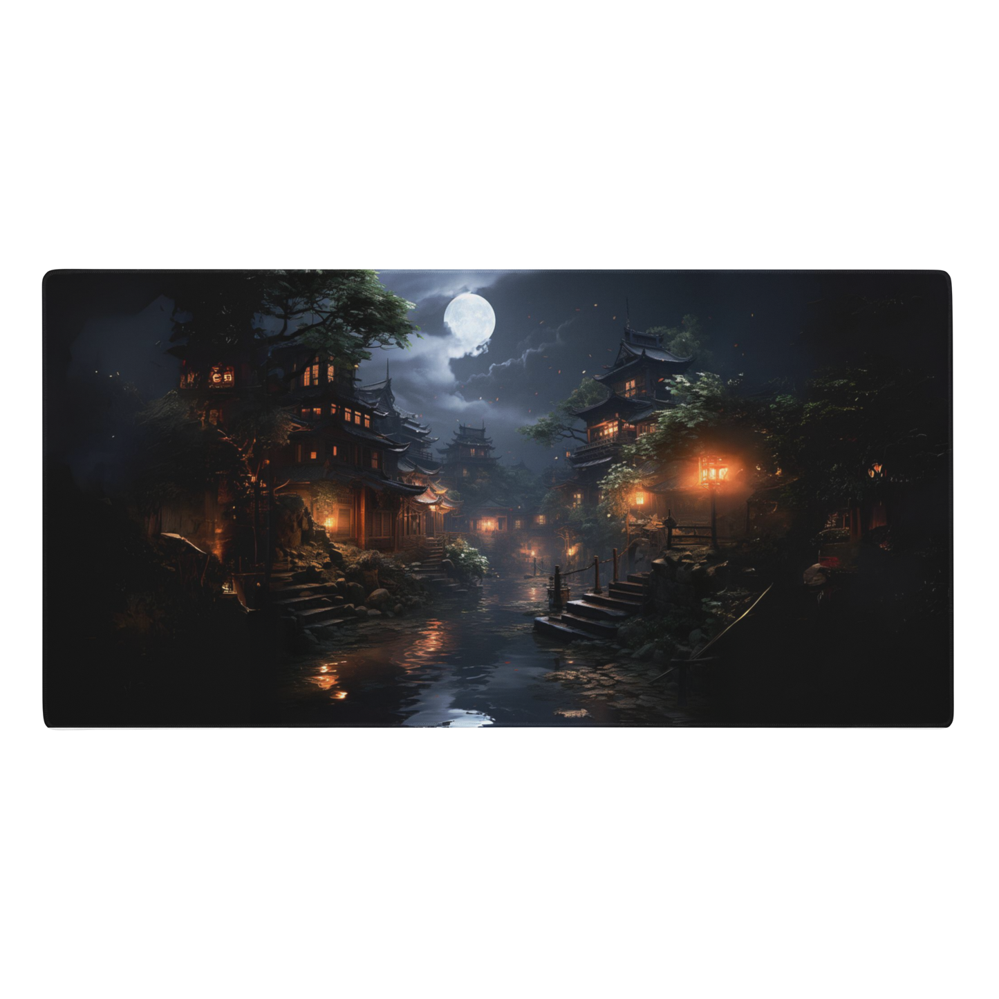 Midnight in Kyoto 36x18  Gaming Mouse Pad - Traditional Japanese Anime Art