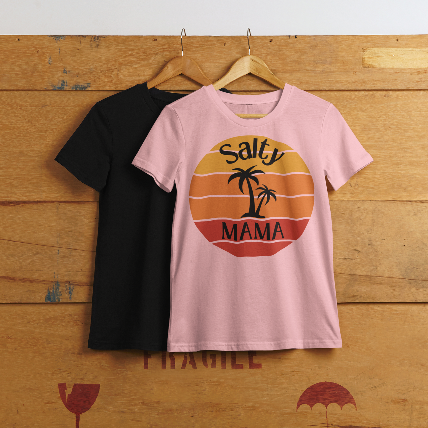 Women's 'Salty Mama' Designer Tee | Retro Beach Sunset & Palm | Stylish Summer Top