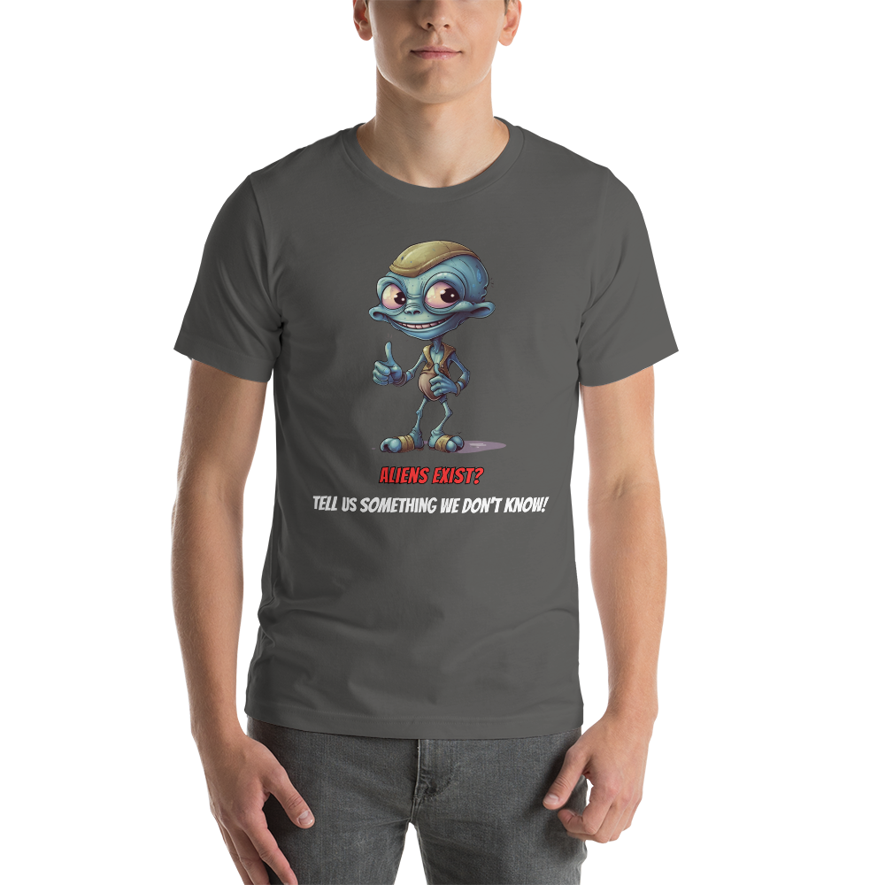 Unisex 'Aliens Exist?' Premium Tee - Fun Cartoon Alien Design - Comfortable Cotton Shirt for Men & Women - Unique Extraterrestrial Apparel