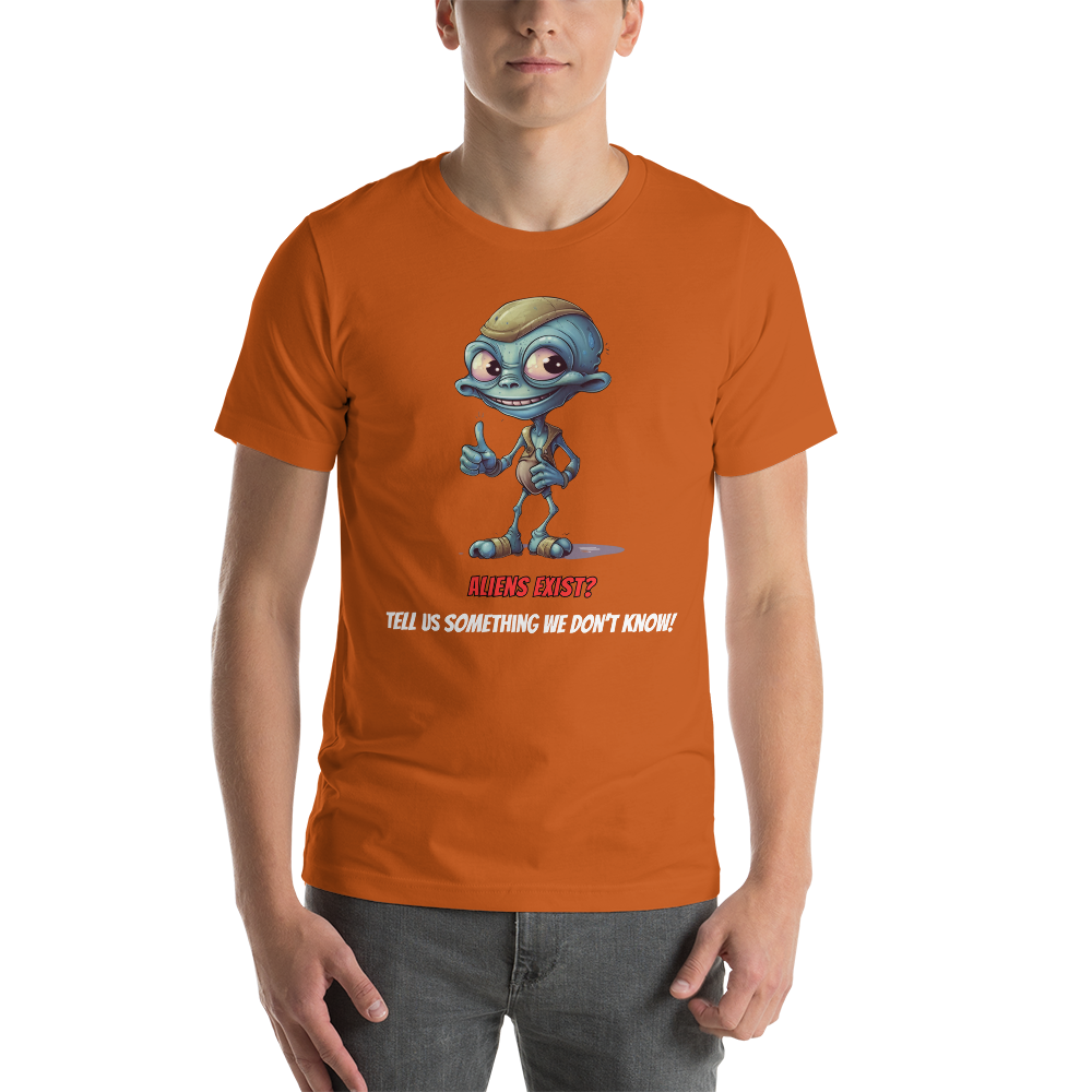 Unisex 'Aliens Exist?' Premium Tee - Fun Cartoon Alien Design - Comfortable Cotton Shirt for Men & Women - Unique Extraterrestrial Apparel