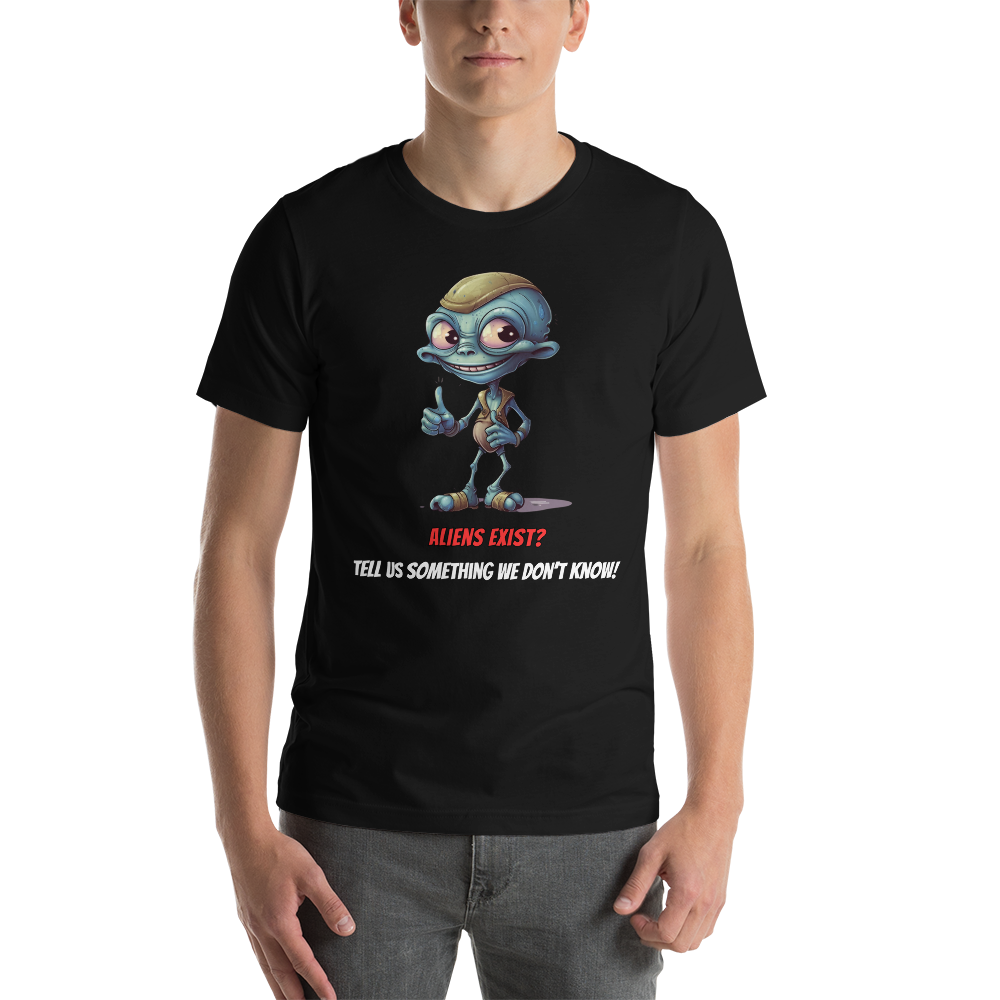 Unisex 'Aliens Exist?' Premium Tee - Fun Cartoon Alien Design - Comfortable Cotton Shirt for Men & Women - Unique Extraterrestrial Apparel