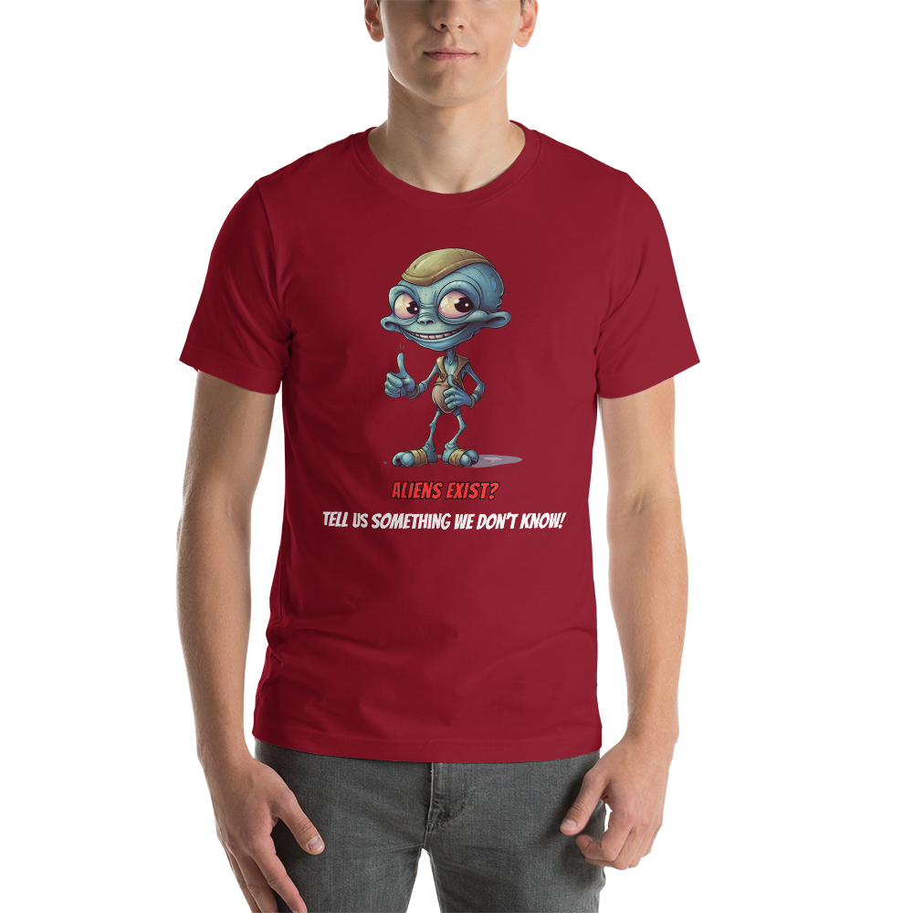 Unisex 'Aliens Exist?' Premium Tee - Fun Cartoon Alien Design - Comfortable Cotton Shirt for Men & Women - Unique Extraterrestrial Apparel