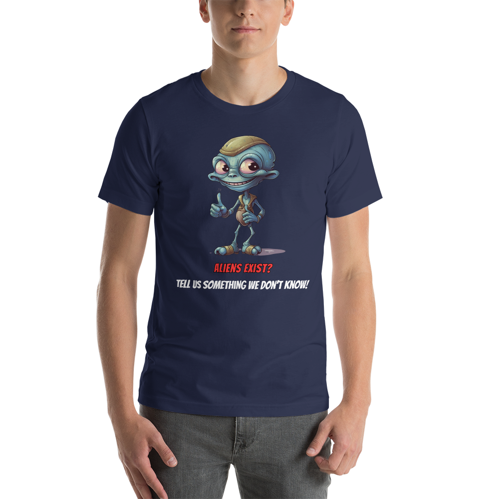 Unisex 'Aliens Exist?' Premium Tee - Fun Cartoon Alien Design - Comfortable Cotton Shirt for Men & Women - Unique Extraterrestrial Apparel