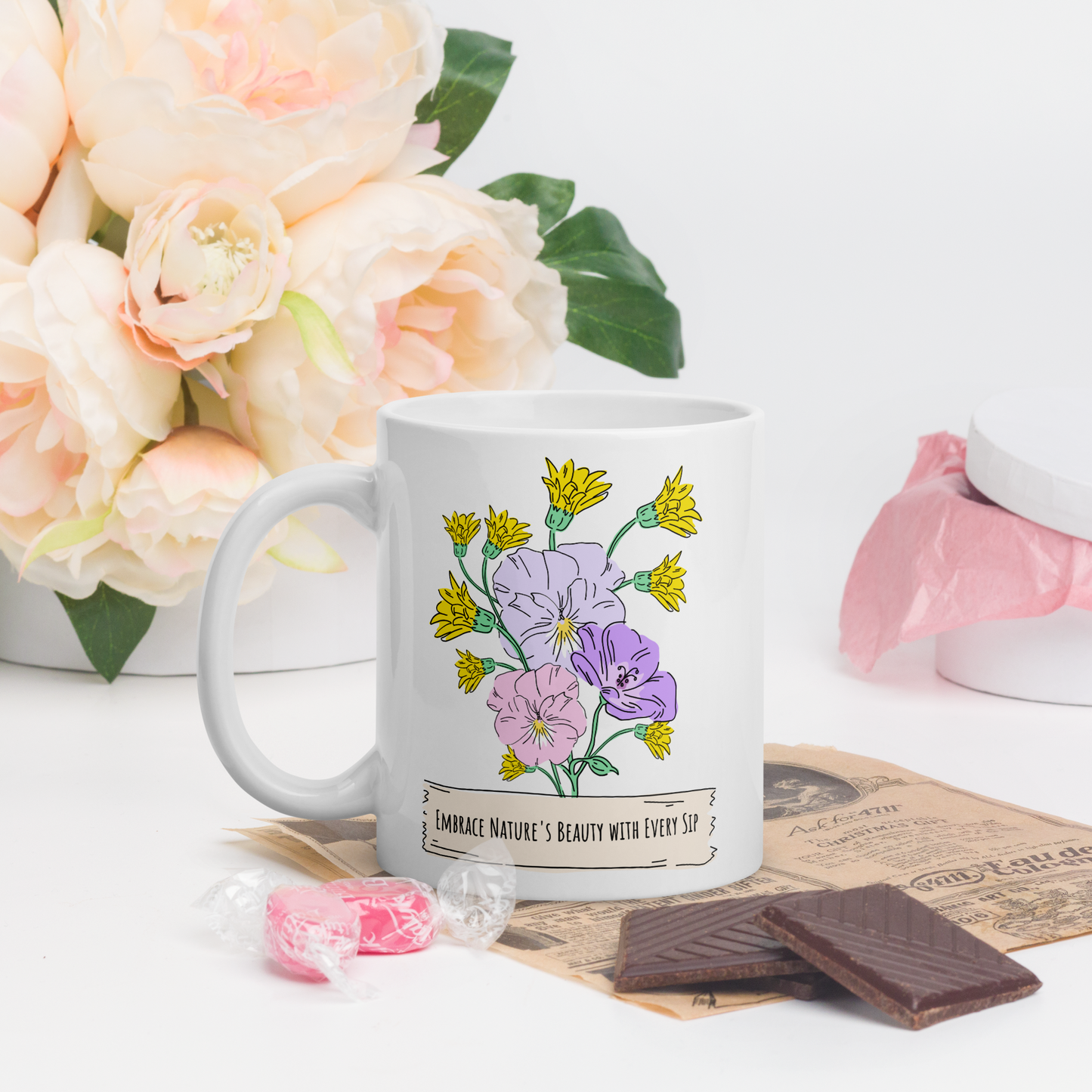 11oz Wildflower Design Mug | Professional Tea & Coffee Drinkware | Nature-Inspired Gift