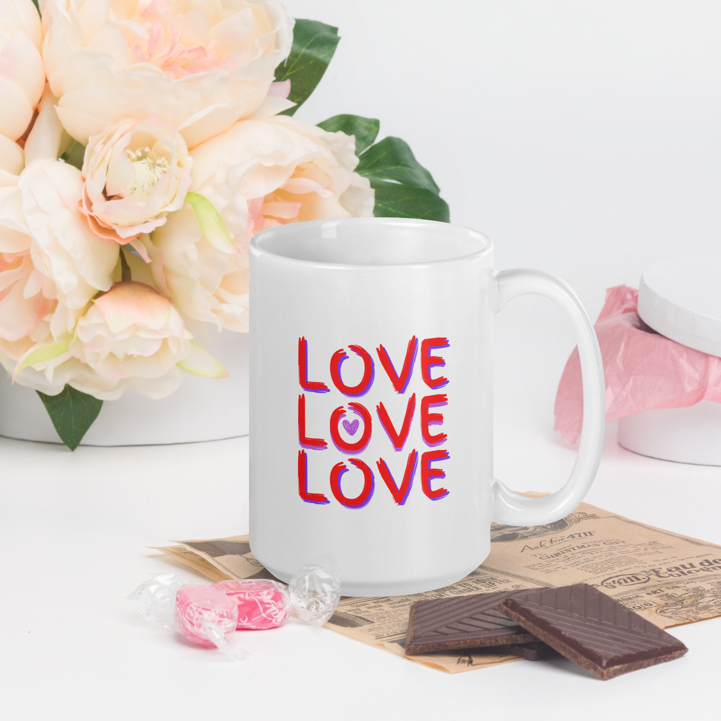 Spread Love with Every Sip: LOVE LOVE LOVE 15oz Ceramic Coffee Mug