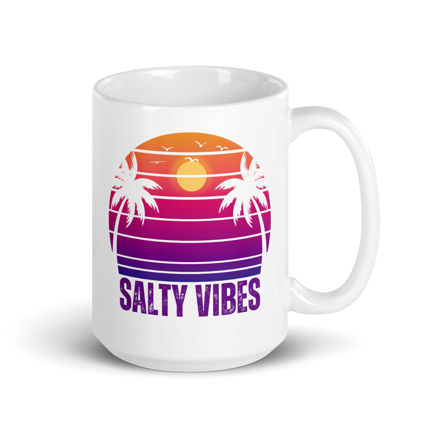 15oz 'SALTY VIBES' Mug | Beach-Themed Drinkware with Retro Sunset Design