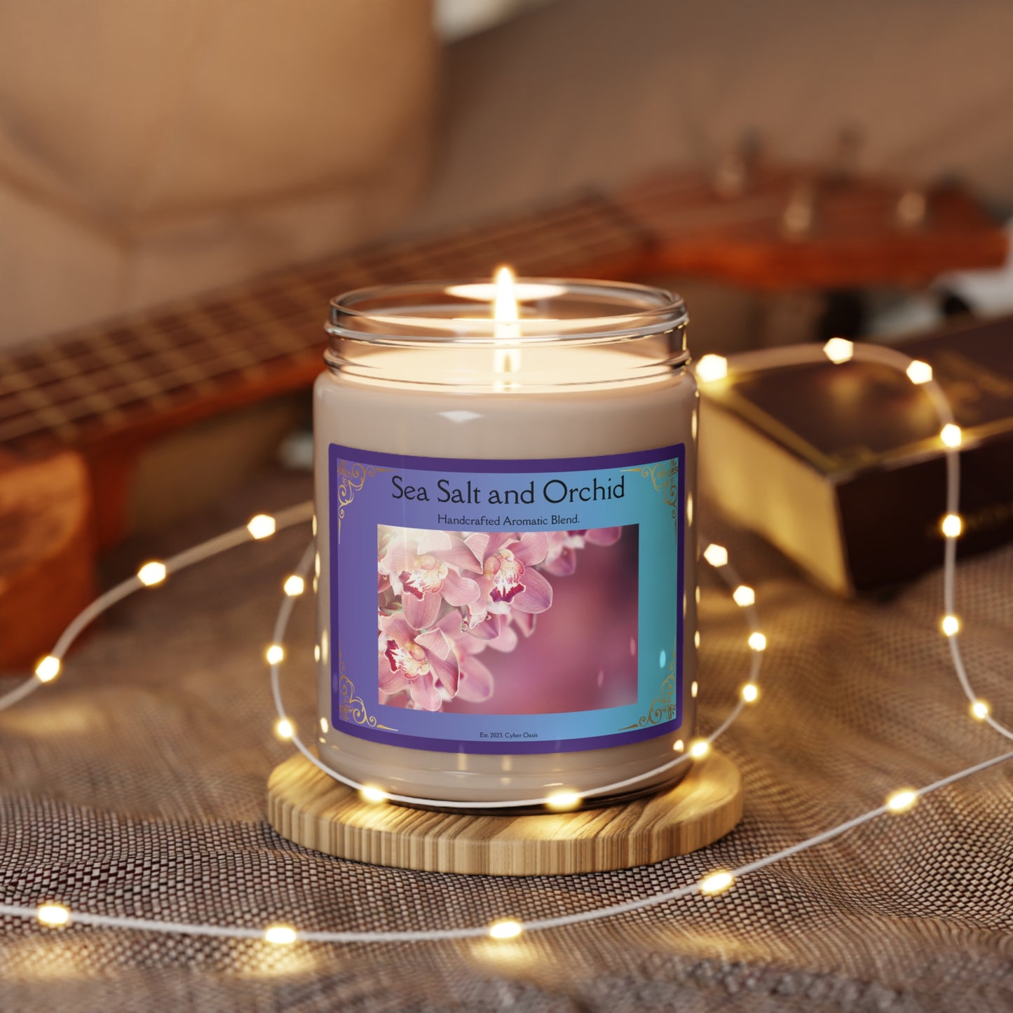 Sea Salt and Orchid Scented Candle - Artisanal Oceanic and Floral Blend