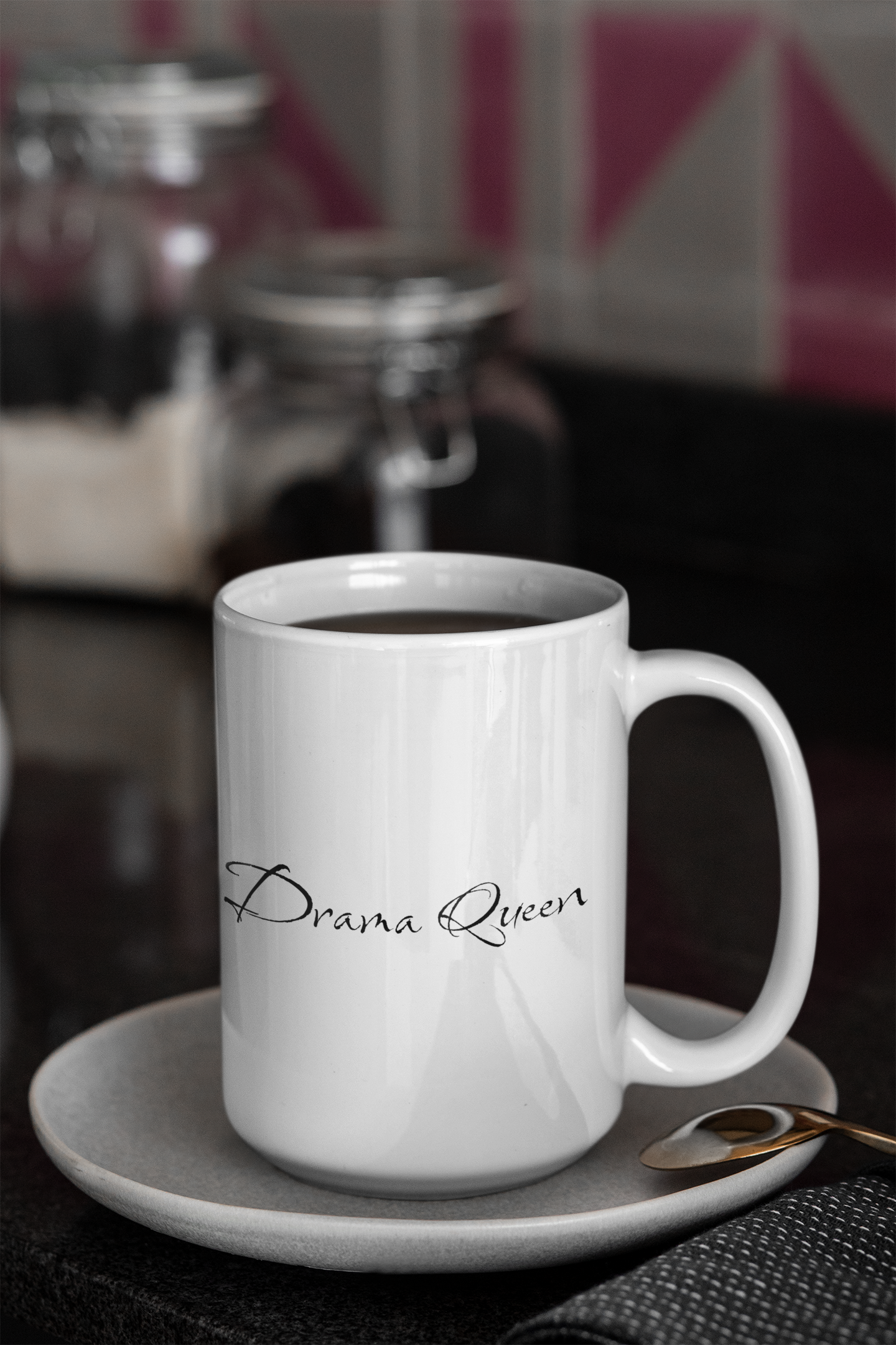 15oz 'Drama Queen' Ceramic Mug | Minimalistic Handwritten Design | Women's Elegant Coffee Cup