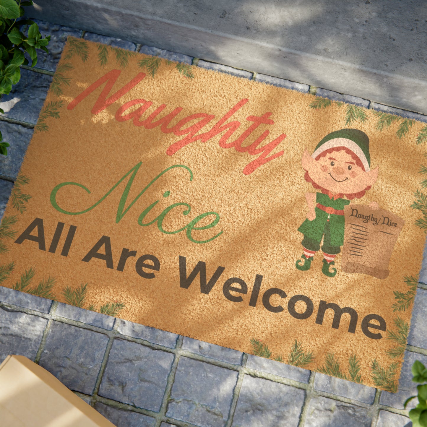 Naughty or Nice - All Are Welcome' Christmas Door Mat - Festive Entryway Decor